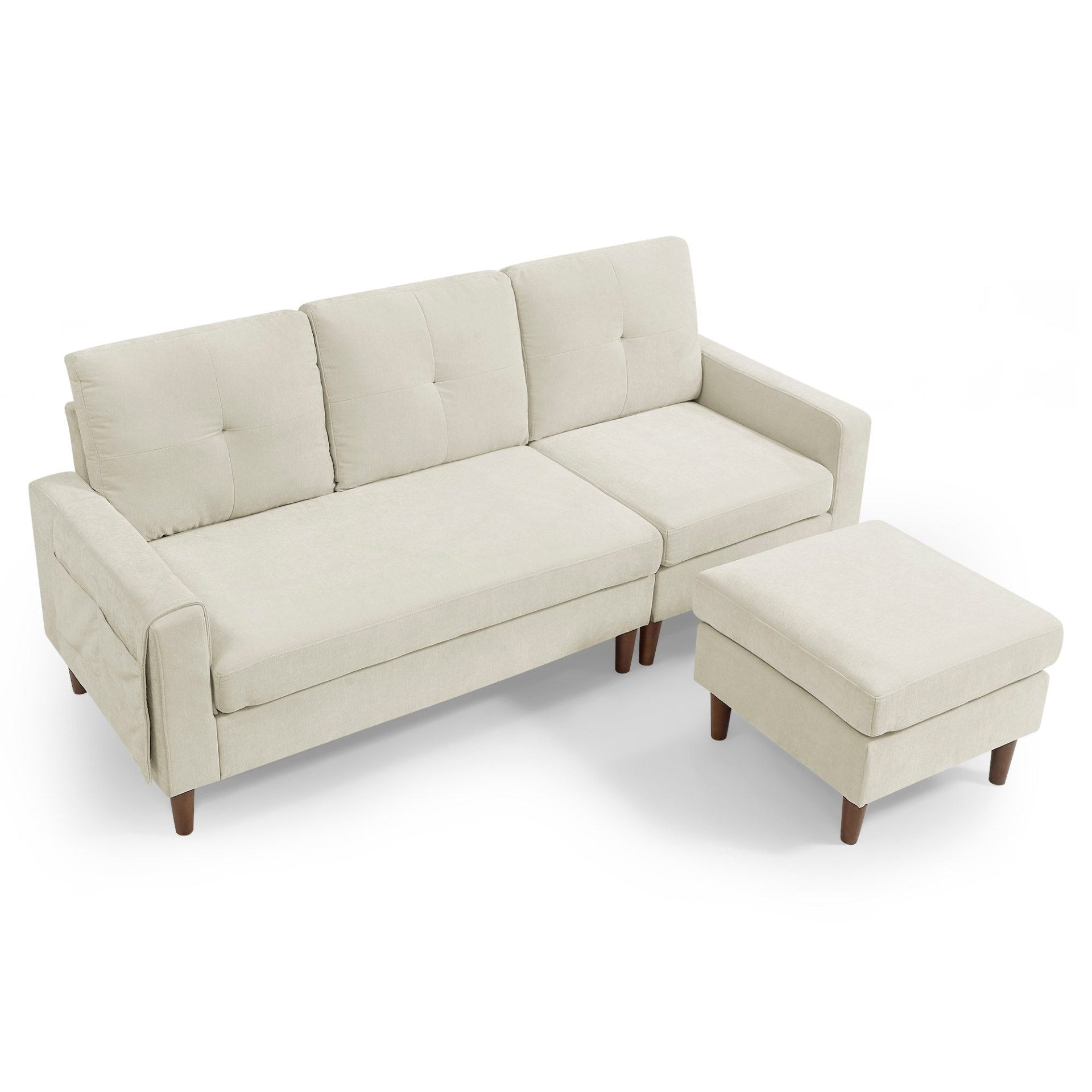 [product_type] | 80" Convertible Sectional Sofa Couch, 3 Seats L-shape Sofa with Removable Cushions and Pocket, Rubber Wood Legs, Beige Chenille | casafoyer.myshopify.com