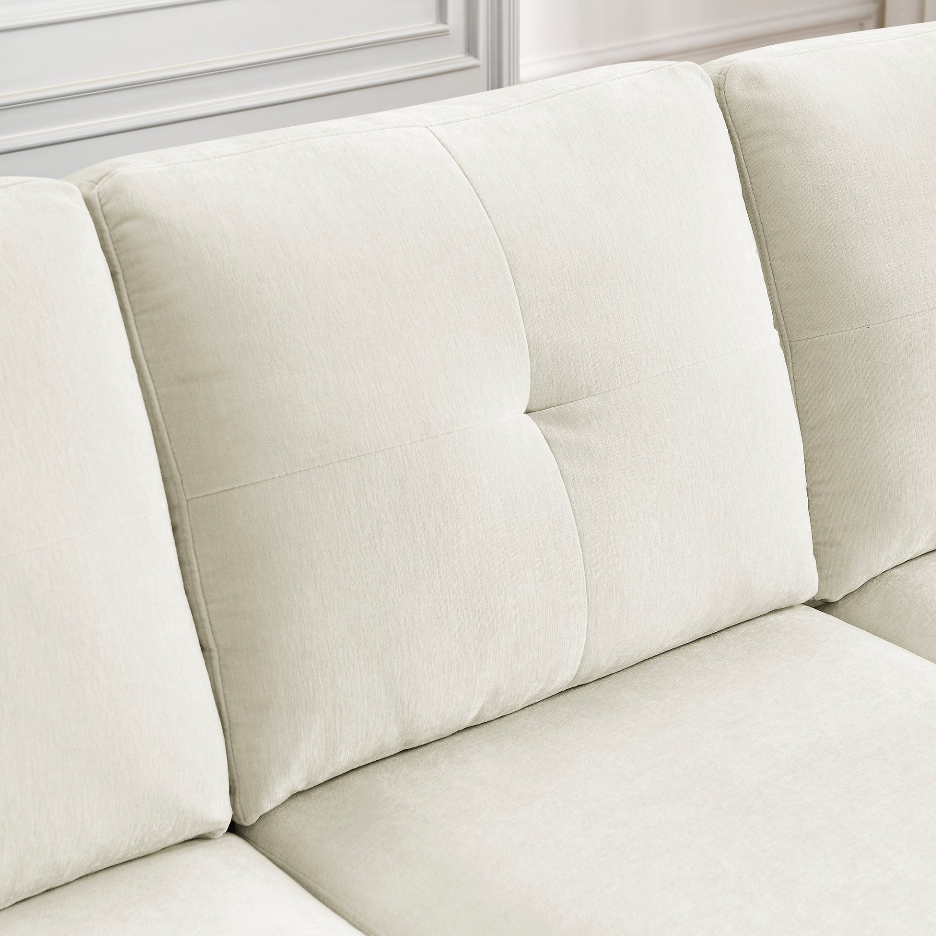 [product_type] | 80" Convertible Sectional Sofa Couch, 3 Seats L-shape Sofa with Removable Cushions and Pocket, Rubber Wood Legs, Beige Chenille | casafoyer.myshopify.com