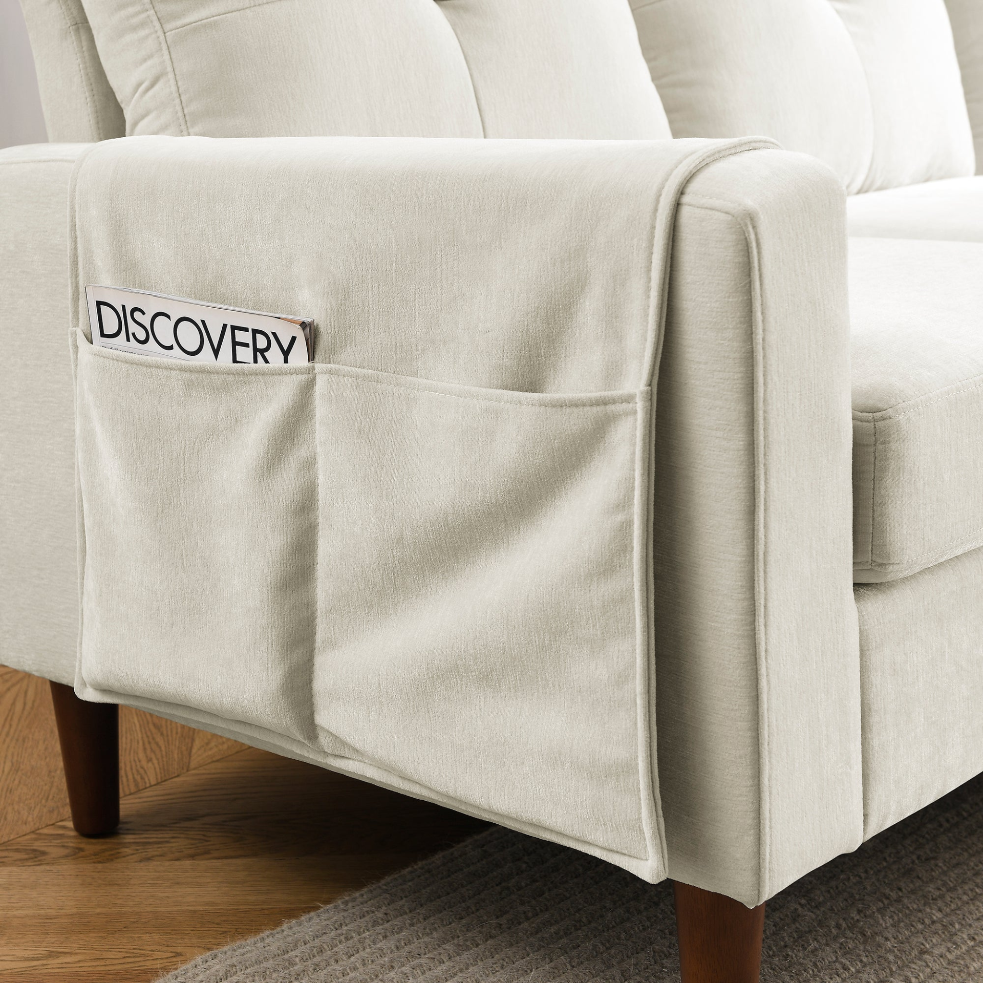 [product_type] | 80" Convertible Sectional Sofa Couch, 3 Seats L-shape Sofa with Removable Cushions and Pocket, Rubber Wood Legs, Beige Chenille | casafoyer.myshopify.com