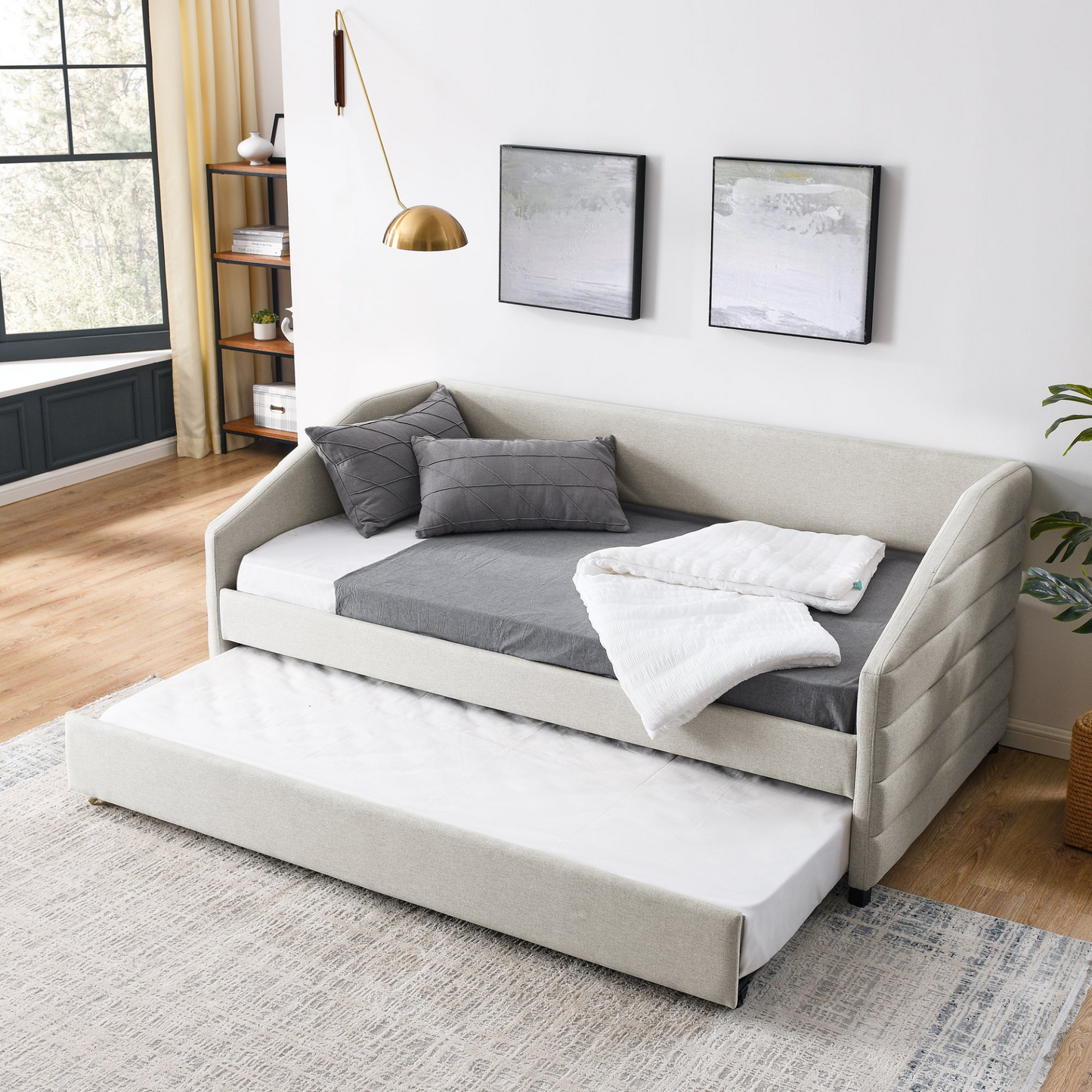 Patio Furntiure Sets | Twin Size Daybed with Trundle Upholstered Tufted Sofa Bed, Linen Fabric, Beige  (82.5inchx42.5inchx34inch) | casafoyer.myshopify.com