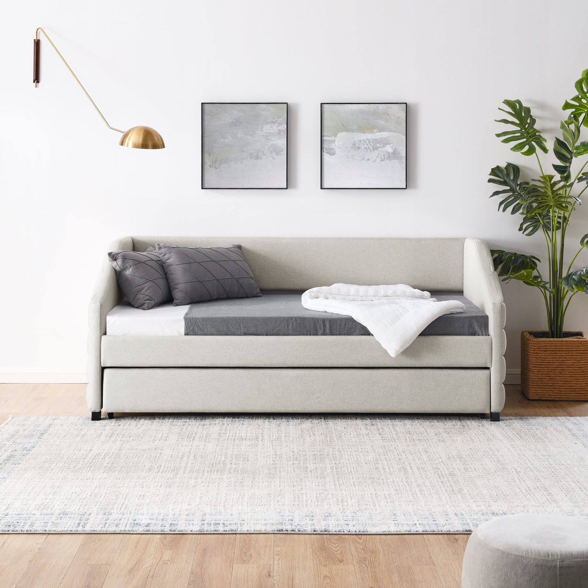 Patio Furntiure Sets | Twin Size Daybed with Trundle Upholstered Tufted Sofa Bed, Linen Fabric, Beige  (82.5inchx42.5inchx34inch) | casafoyer.myshopify.com