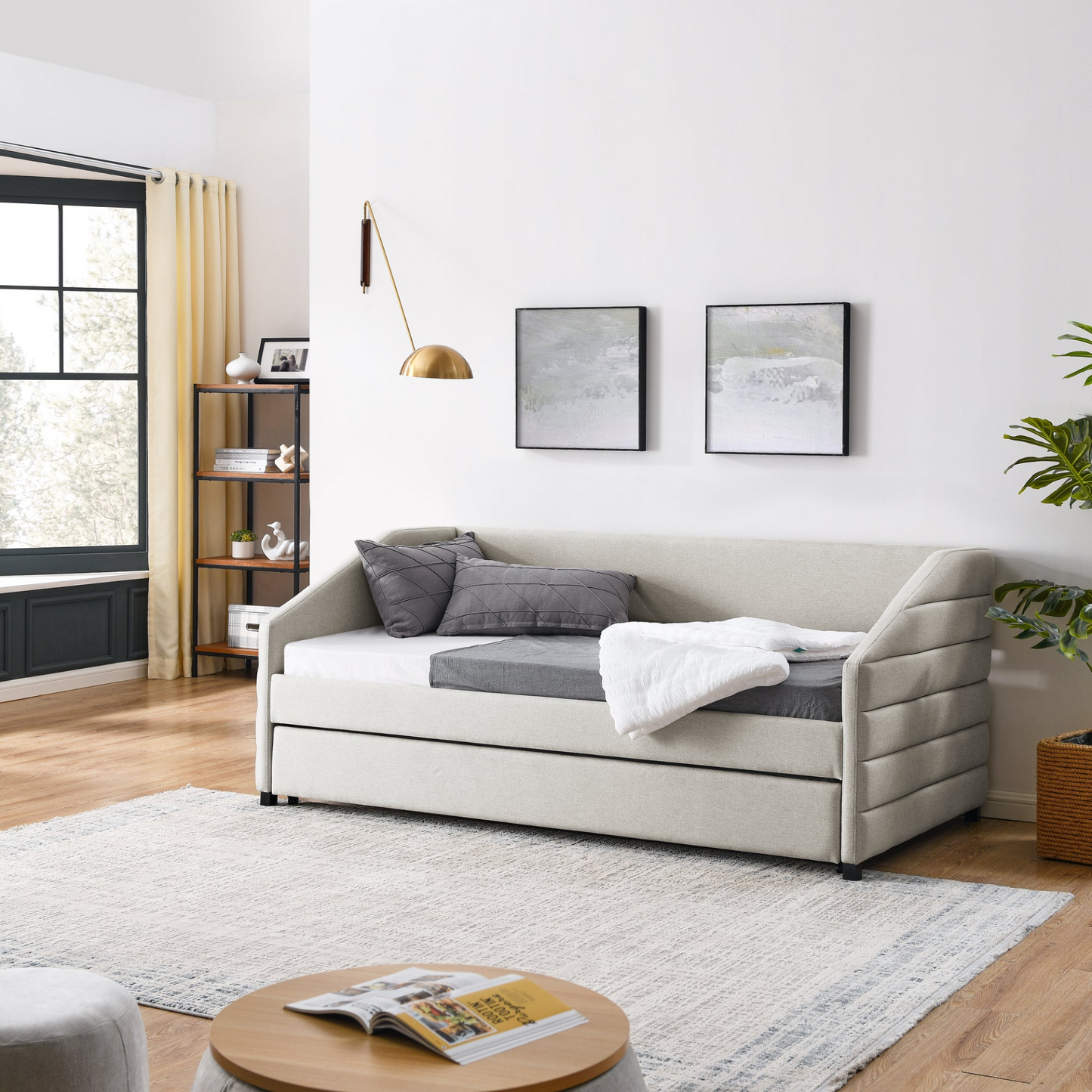 Patio Furntiure Sets | Twin Size Daybed with Trundle Upholstered Tufted Sofa Bed, Linen Fabric, Beige  (82.5inchx42.5inchx34inch) | casafoyer.myshopify.com