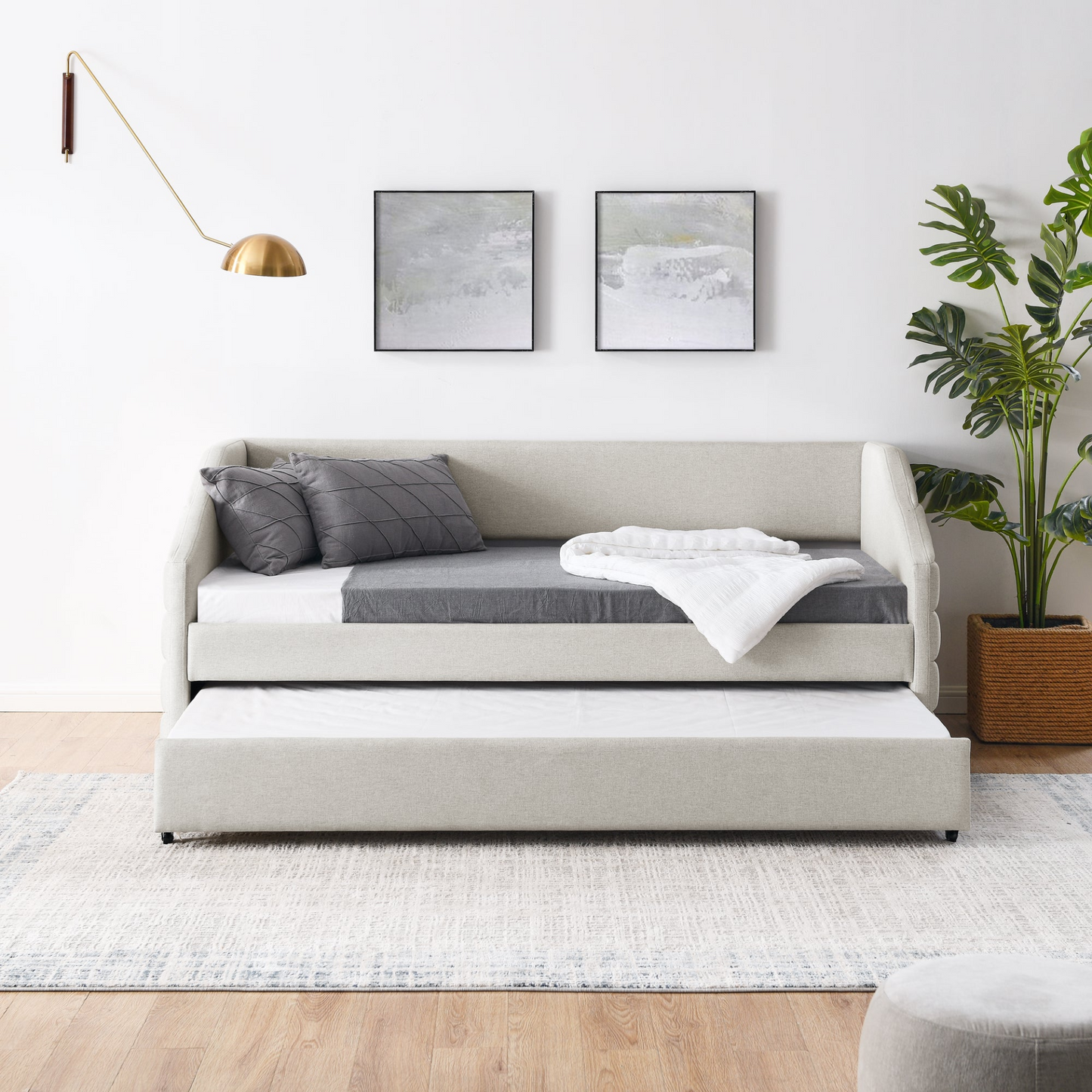 Patio Furntiure Sets | Twin Size Daybed with Trundle Upholstered Tufted Sofa Bed, Linen Fabric, Beige  (82.5inchx42.5inchx34inch) | casafoyer.myshopify.com