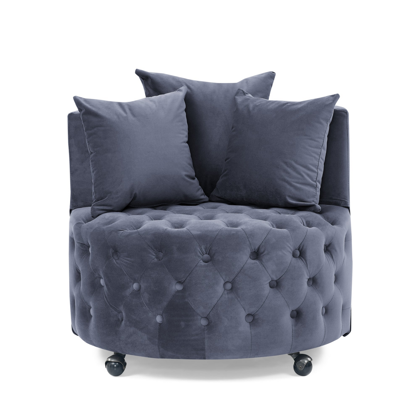 Sofa & Chair sets | Velvet Upholstered Swivel Chair for Living Room | Grey | Button Tufted Design | Movable Wheels | Including 3 Pillows | casafoyer.myshopify.com