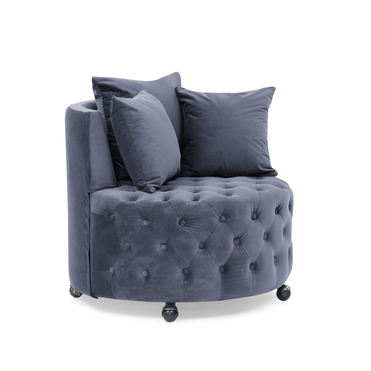 Sofa & Chair sets | Velvet Upholstered Swivel Chair for Living Room | Grey | Button Tufted Design | Movable Wheels | Including 3 Pillows | casafoyer.myshopify.com