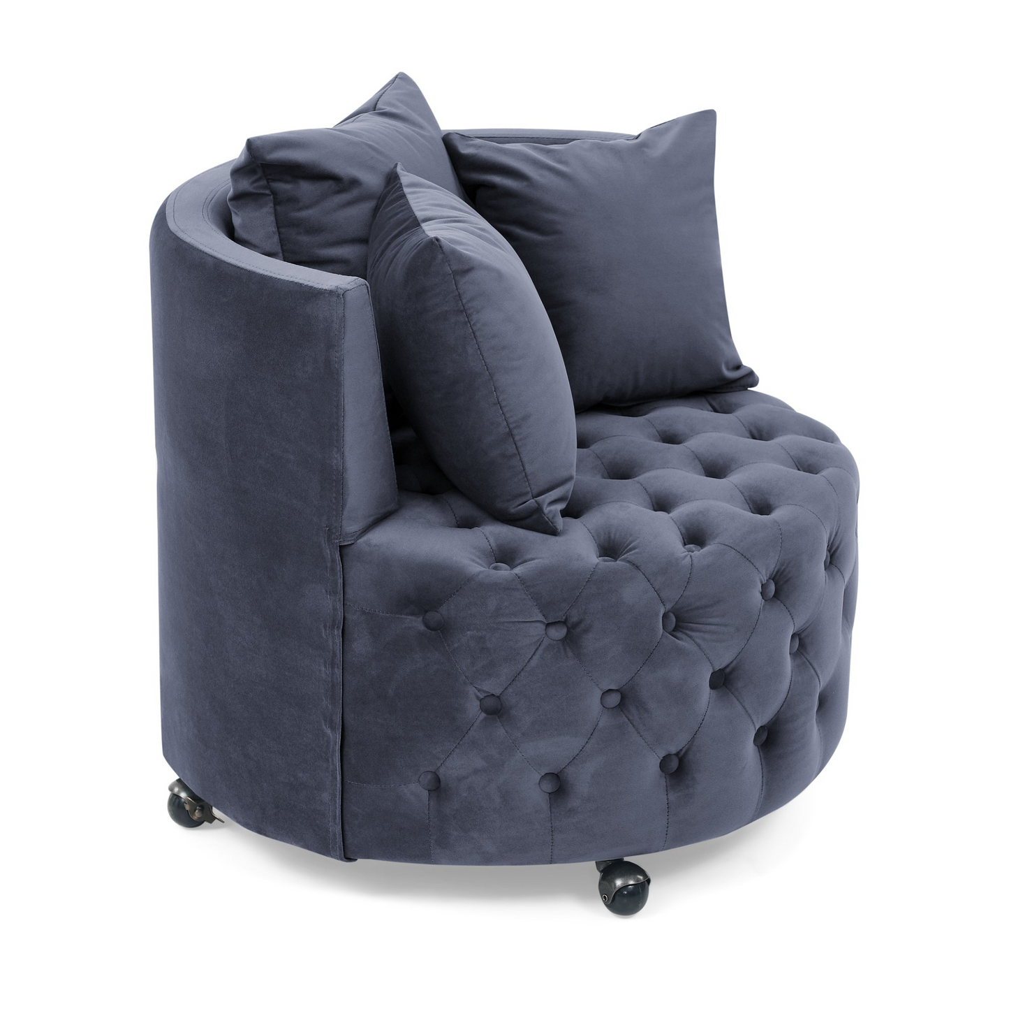 Sofa & Chair sets | Velvet Upholstered Swivel Chair for Living Room | Grey | Button Tufted Design | Movable Wheels | Including 3 Pillows | casafoyer.myshopify.com