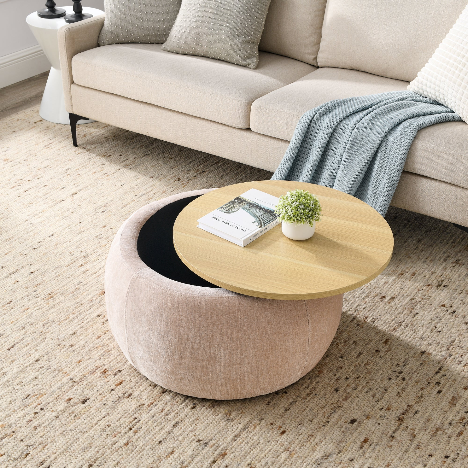 OTTOMAN | Round Storage Ottoman, 2 in 1 Function, Pink (25.5"x25.5"x14.5") | casafoyer.myshopify.com