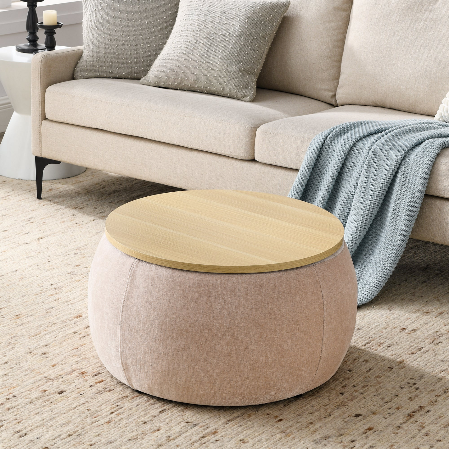 OTTOMAN | Round Storage Ottoman, 2 in 1 Function, Pink (25.5"x25.5"x14.5") | casafoyer.myshopify.com