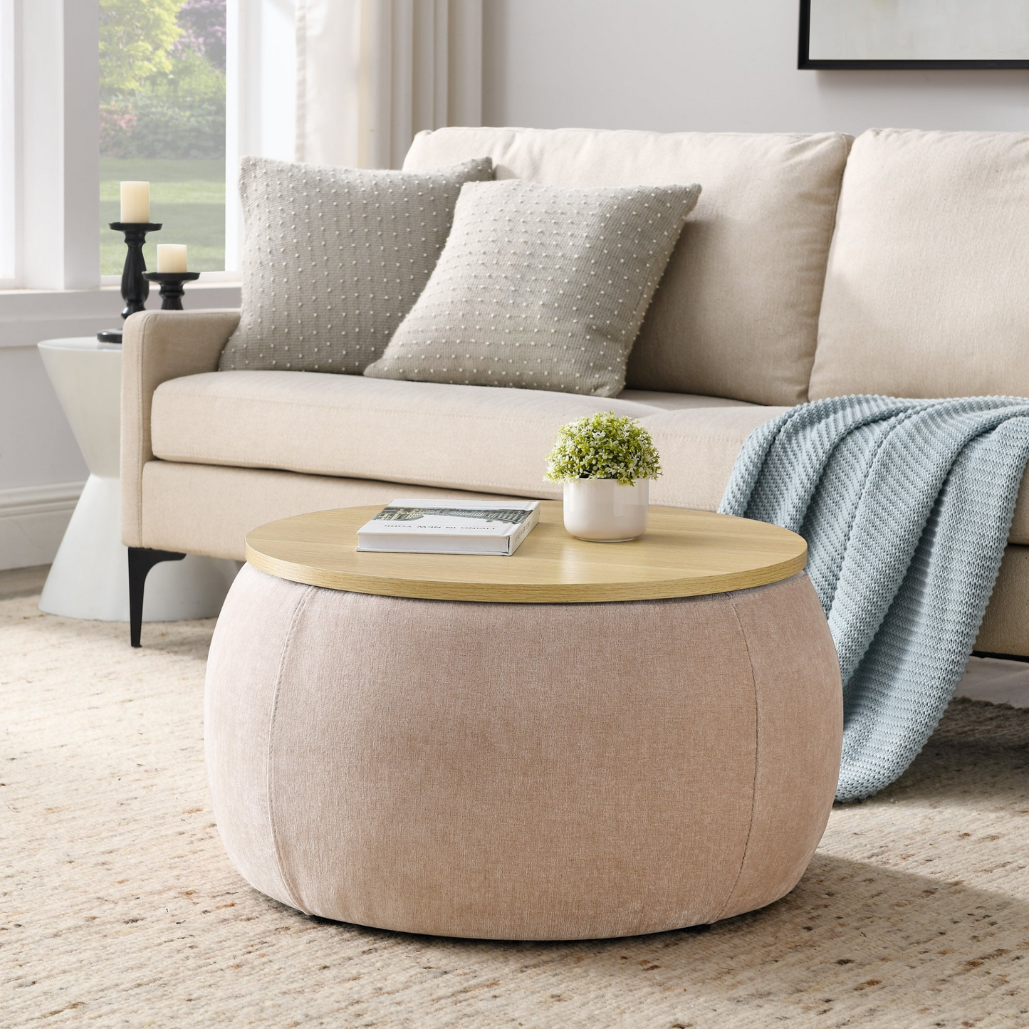 OTTOMAN | Round Storage Ottoman, 2 in 1 Function, Pink (25.5"x25.5"x14.5") | casafoyer.myshopify.com