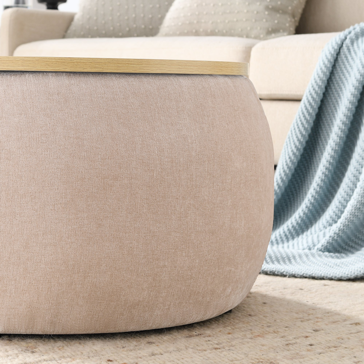 OTTOMAN | Round Storage Ottoman, 2 in 1 Function, Pink (25.5"x25.5"x14.5") | casafoyer.myshopify.com