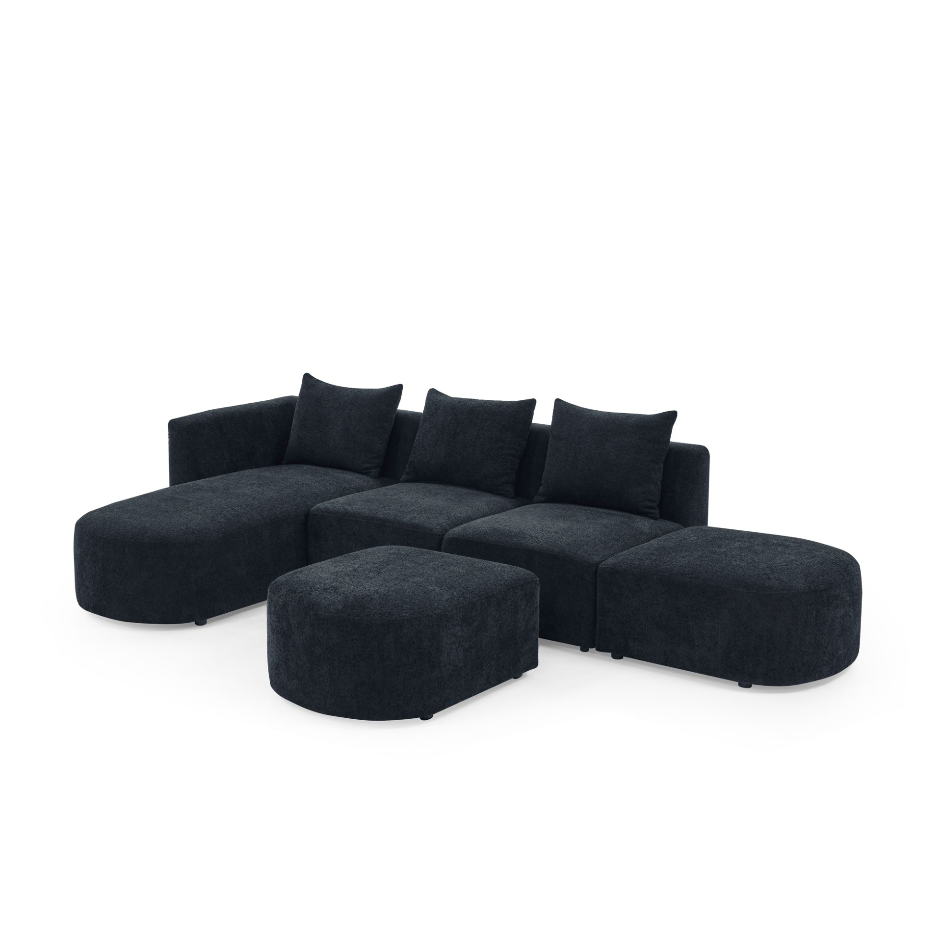 Sofa & Chair sets | L Shape Sectional Sofa with Right Side Chaise and Ottoman, Modular Sofa, DIY Combination, Loop Yarn Fabric, Black | casafoyer.myshopify.com