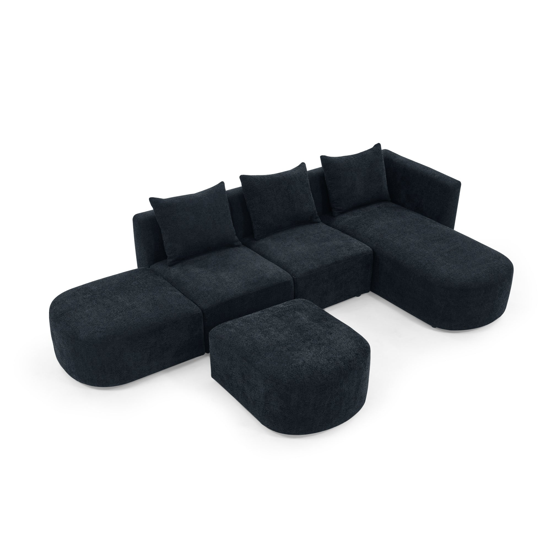 Sofa & Chair sets | L Shape Sectional Sofa with Right Side Chaise and Ottoman, Modular Sofa, DIY Combination, Loop Yarn Fabric, Black | casafoyer.myshopify.com