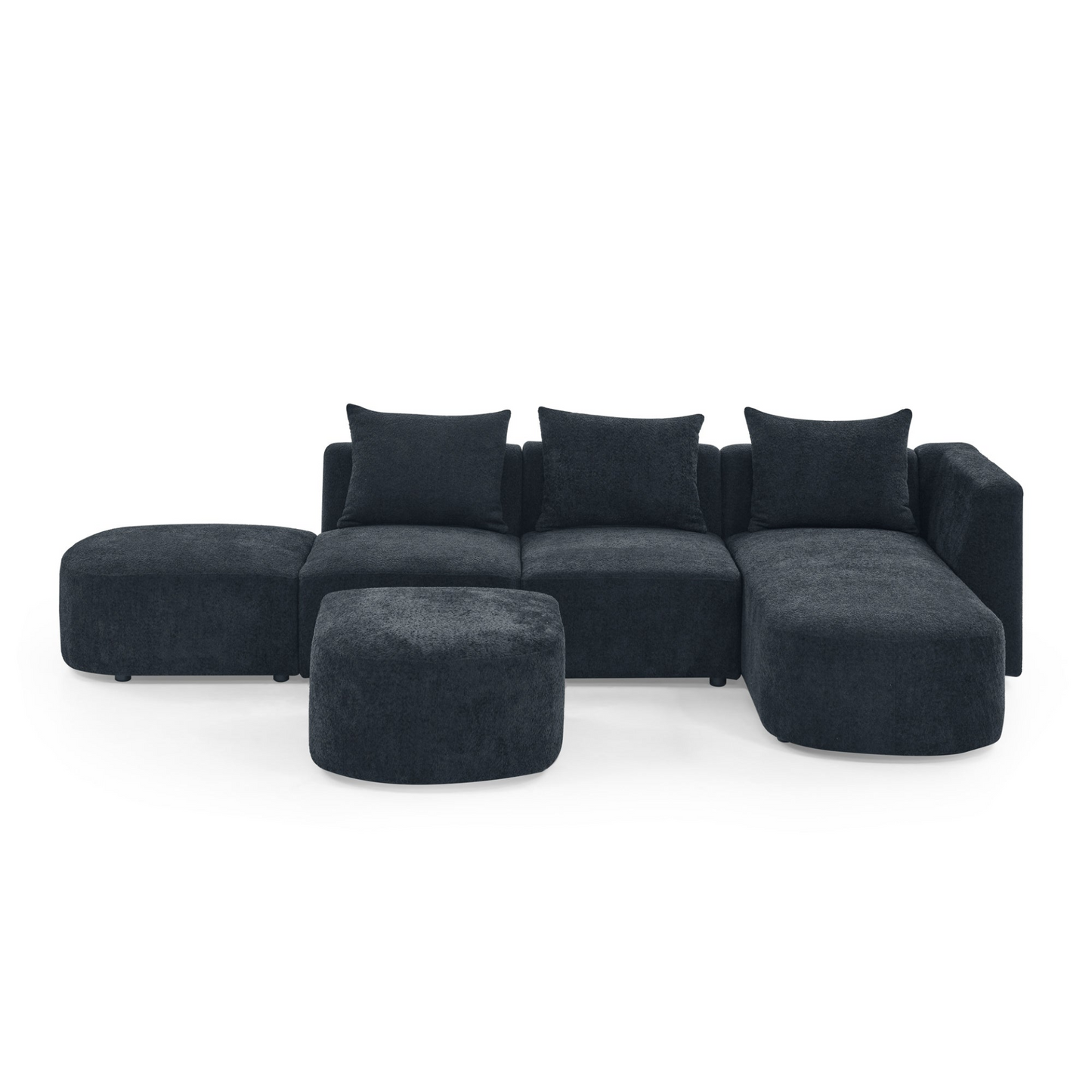 Sofa & Chair sets | L Shape Sectional Sofa with Right Side Chaise and Ottoman, Modular Sofa, DIY Combination, Loop Yarn Fabric, Black | casafoyer.myshopify.com