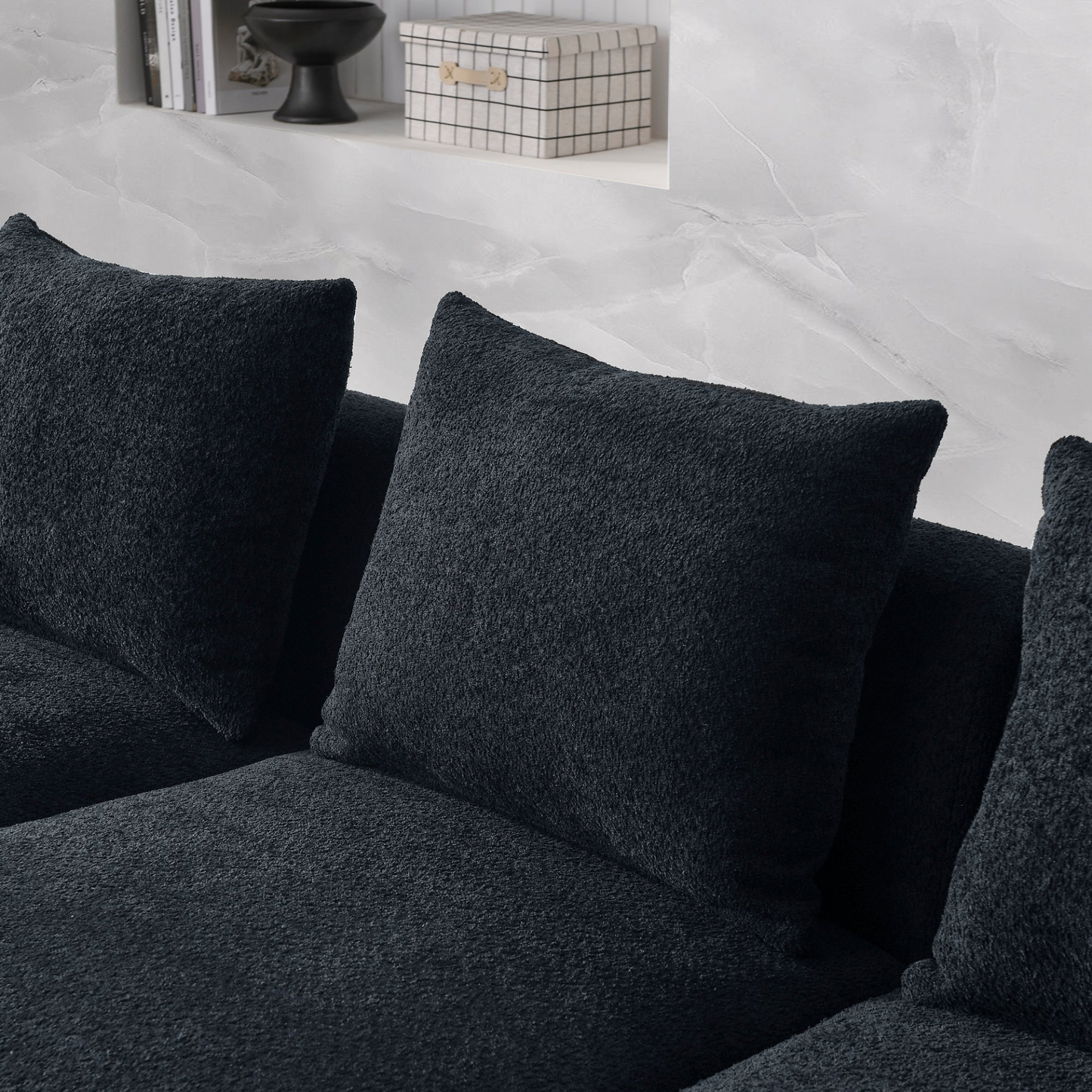 Sofa & Chair sets | L Shape Sectional Sofa with Right Side Chaise and Ottoman, Modular Sofa, DIY Combination, Loop Yarn Fabric, Black | casafoyer.myshopify.com