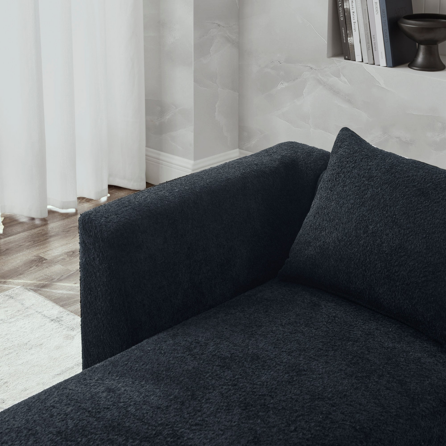 Sofa & Chair sets | L Shape Sectional Sofa with Right Side Chaise and Ottoman, Modular Sofa, DIY Combination, Loop Yarn Fabric, Black | casafoyer.myshopify.com