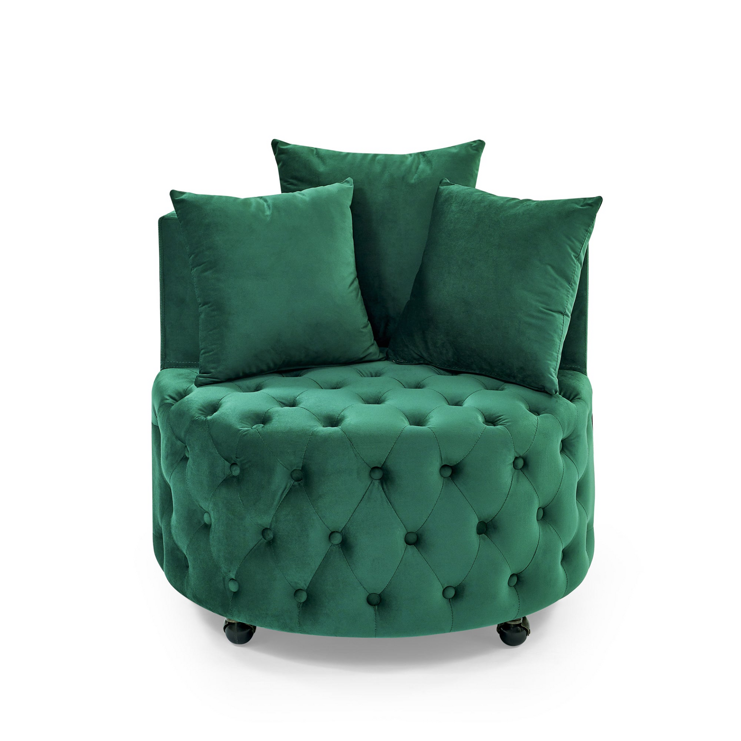 Sofa & Chair sets | Velvet Upholstered Swivel Chair for Living Room, with Button Tufted Design and Movable Wheels, Including 3 Pillows, Green | casafoyer.myshopify.com