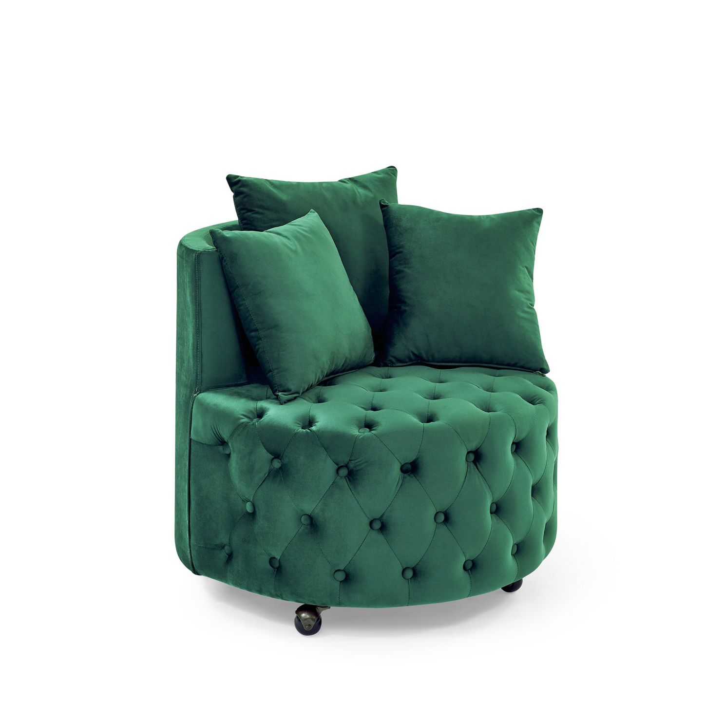 Sofa & Chair sets | Velvet Upholstered Swivel Chair for Living Room, with Button Tufted Design and Movable Wheels, Including 3 Pillows, Green | casafoyer.myshopify.com