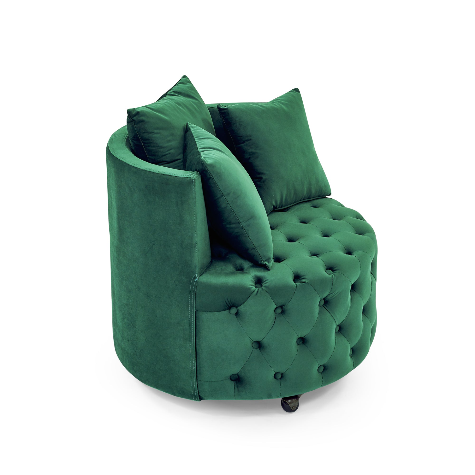 Sofa & Chair sets | Velvet Upholstered Swivel Chair for Living Room, with Button Tufted Design and Movable Wheels, Including 3 Pillows, Green | casafoyer.myshopify.com