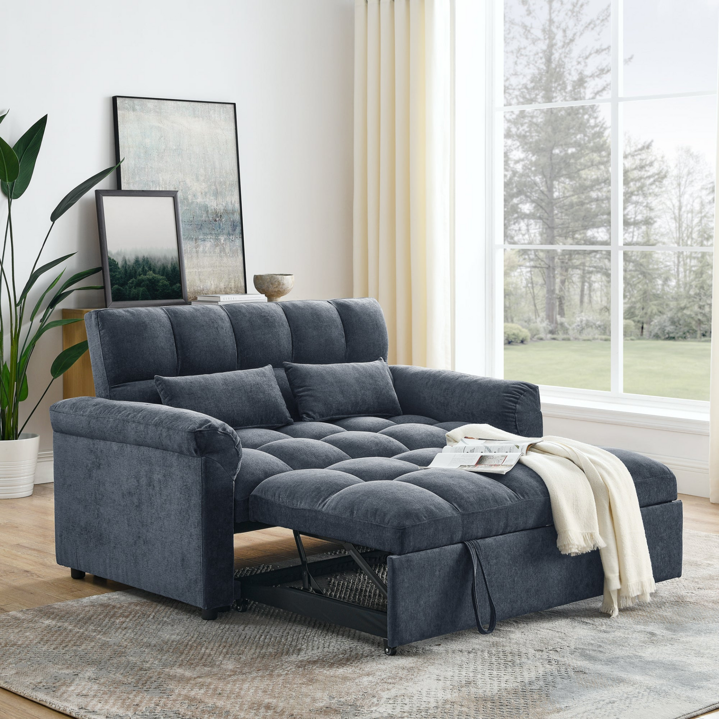 Sofa & Chair sets | Loveseats Sofa Bed with Pull-out Bed,Adjsutable Back,Blue+ Grey | casafoyer.myshopify.com