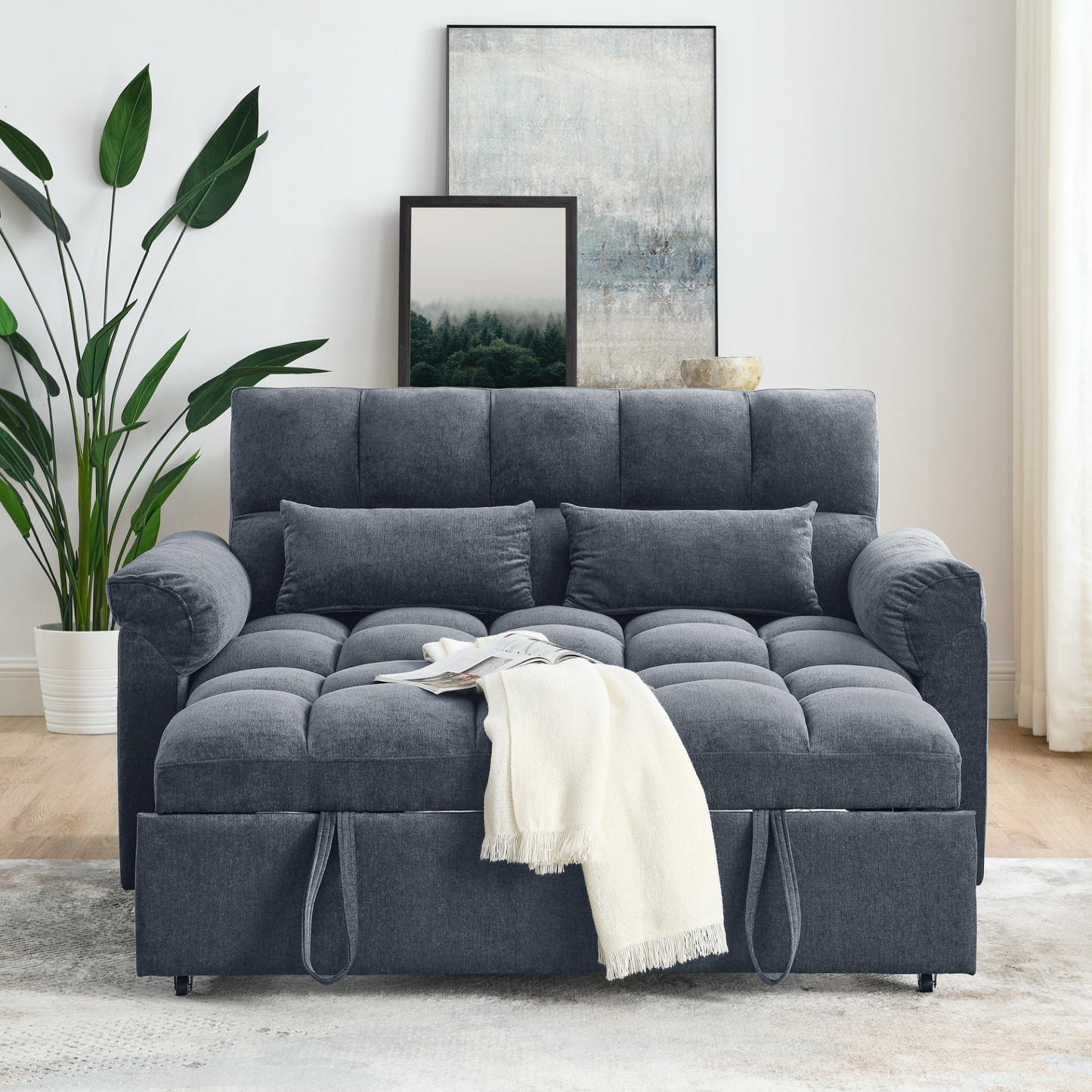 Sofa & Chair sets | Loveseats Sofa Bed with Pull-out Bed,Adjsutable Back,Blue+ Grey | casafoyer.myshopify.com