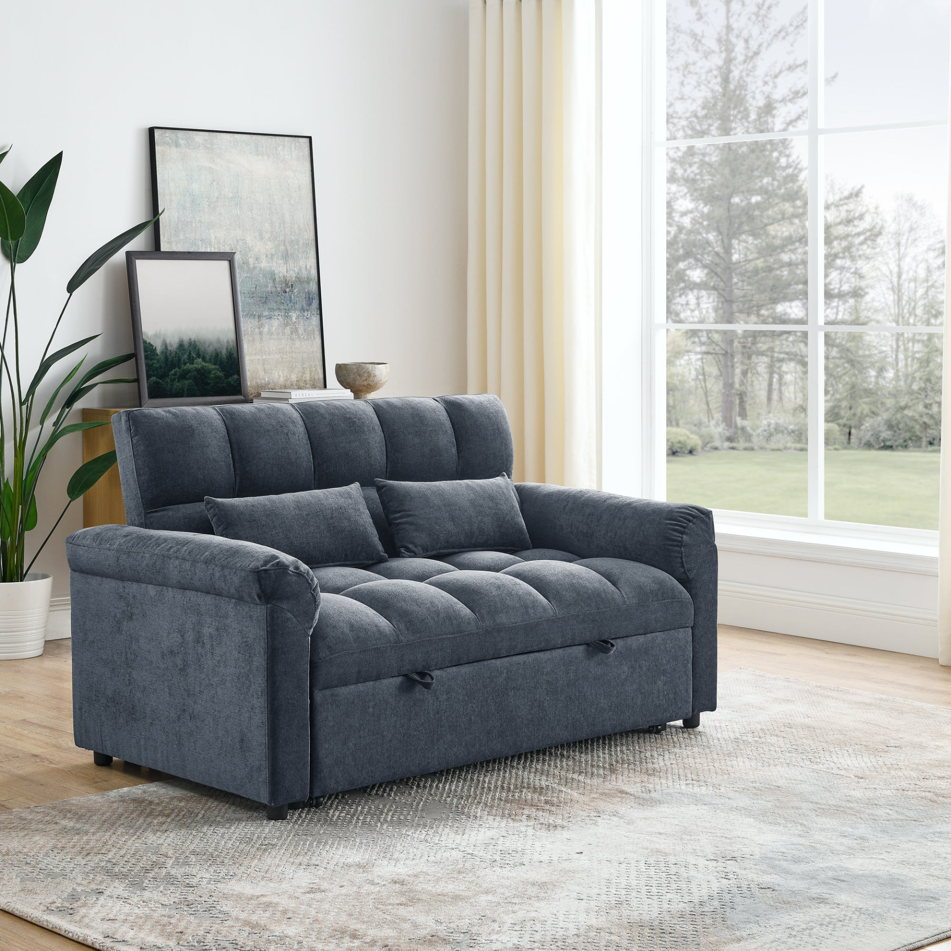 Sofa & Chair sets | Loveseats Sofa Bed with Pull-out Bed,Adjsutable Back,Blue+ Grey | casafoyer.myshopify.com