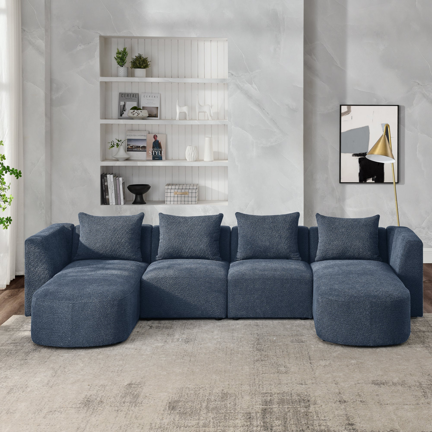 Sofa & Chair sets | U Shape Sectional Sofa including Two Single Seats and Two Chaises, Modular Sofa, DIY Combination, Loop Yarn Fabric, Navy | casafoyer.myshopify.com