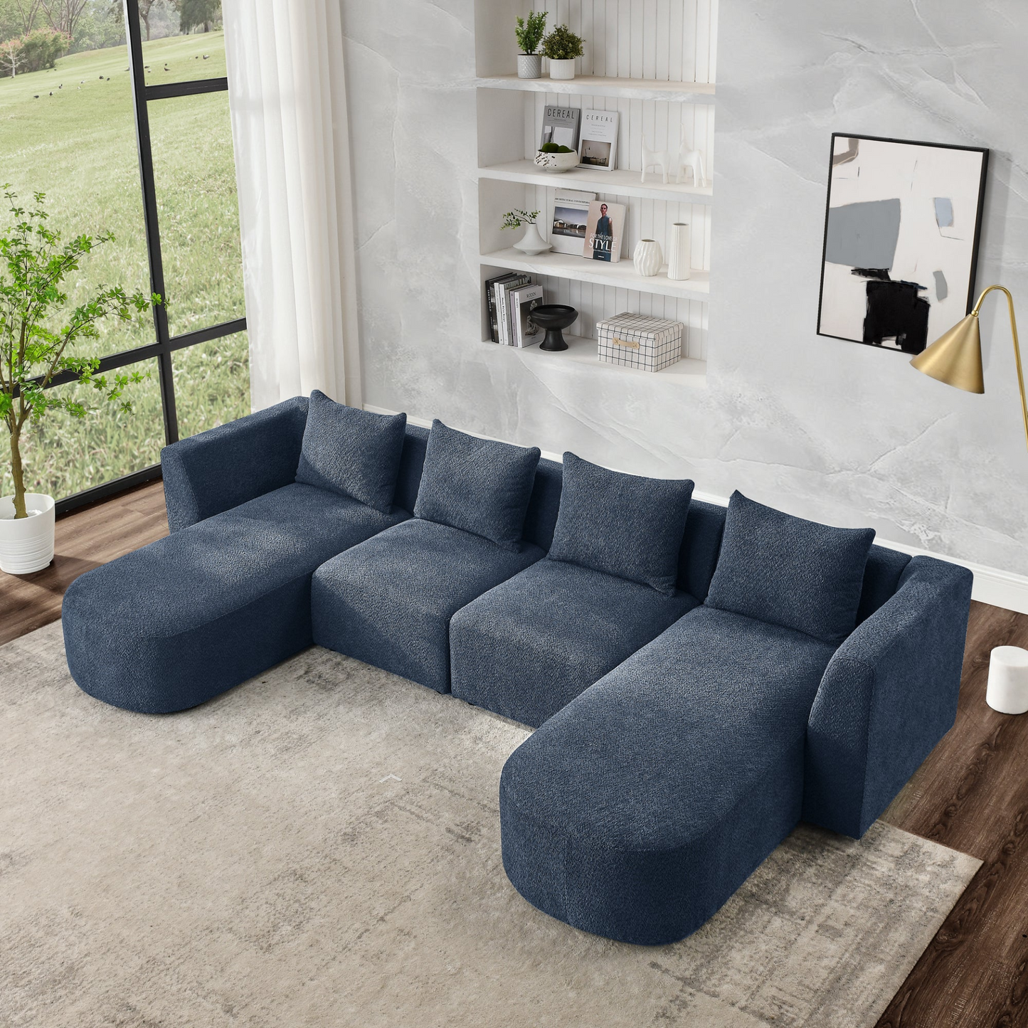 Sofa & Chair sets | U Shape Sectional Sofa including Two Single Seats and Two Chaises, Modular Sofa, DIY Combination, Loop Yarn Fabric, Navy | casafoyer.myshopify.com