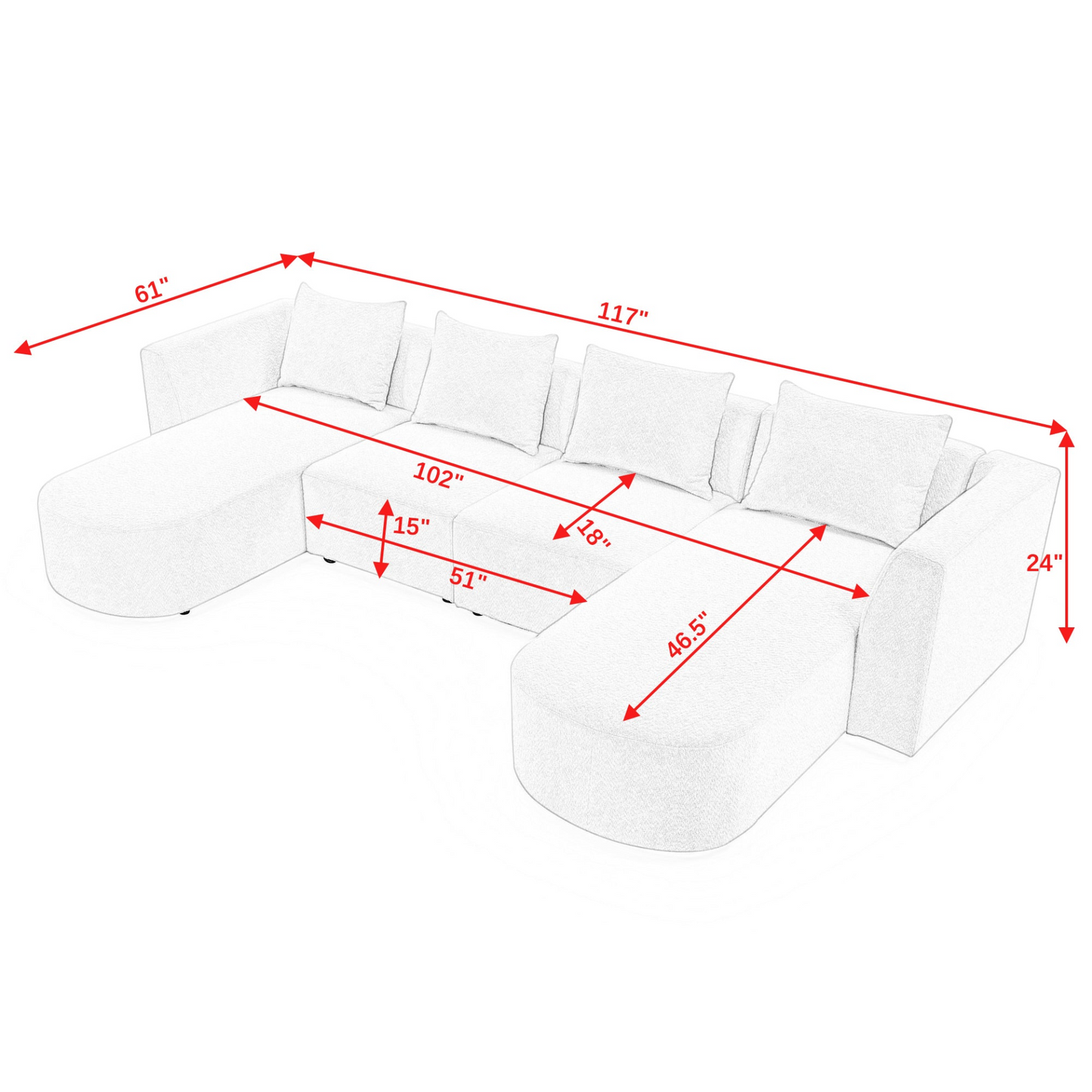 Sofa & Chair sets | U Shape Sectional Sofa including Two Single Seats and Two Chaises, Modular Sofa, DIY Combination, Loop Yarn Fabric, Navy | casafoyer.myshopify.com