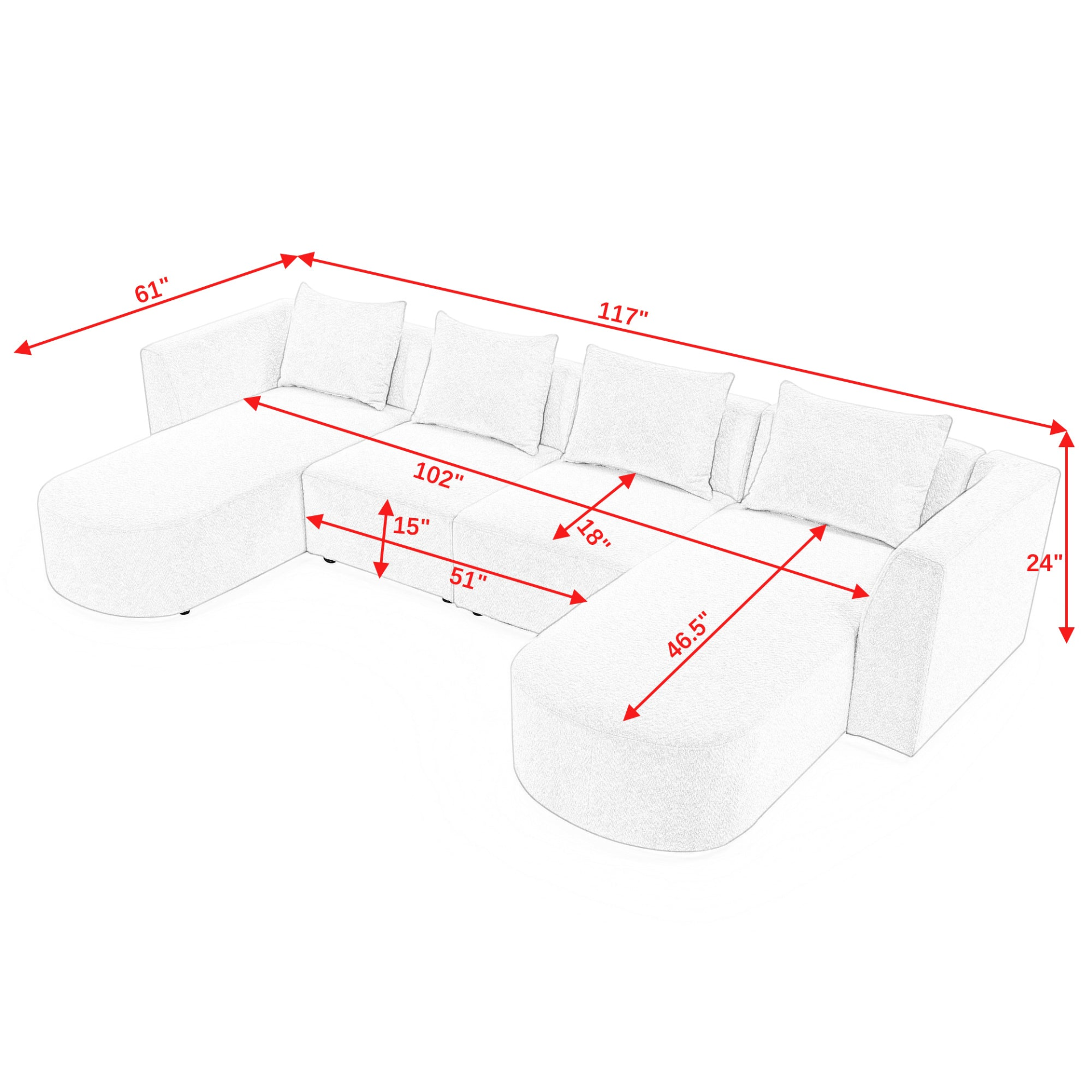 Sofa & Chair sets | U Shape Sectional Sofa including Two Single Seats and Two Chaises, Modular Sofa, DIY Combination, Loop Yarn Fabric, Navy | casafoyer.myshopify.com