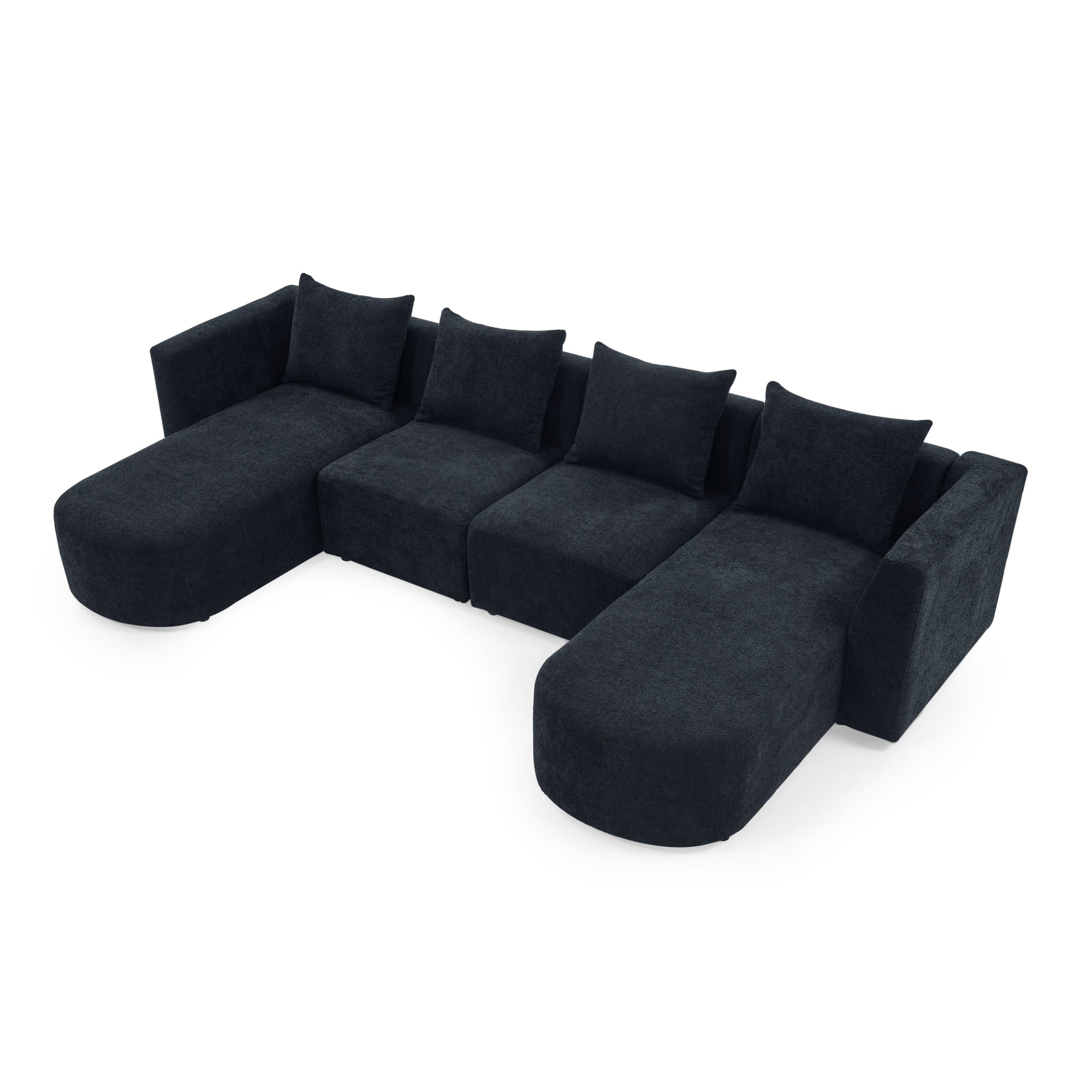 Sofa & Chair sets | U Shape Sectional Sofa including Two Single Seats and Two Chaises, Modular Sofa, DIY Combination, Loop Yarn Fabric, Black | casafoyer.myshopify.com