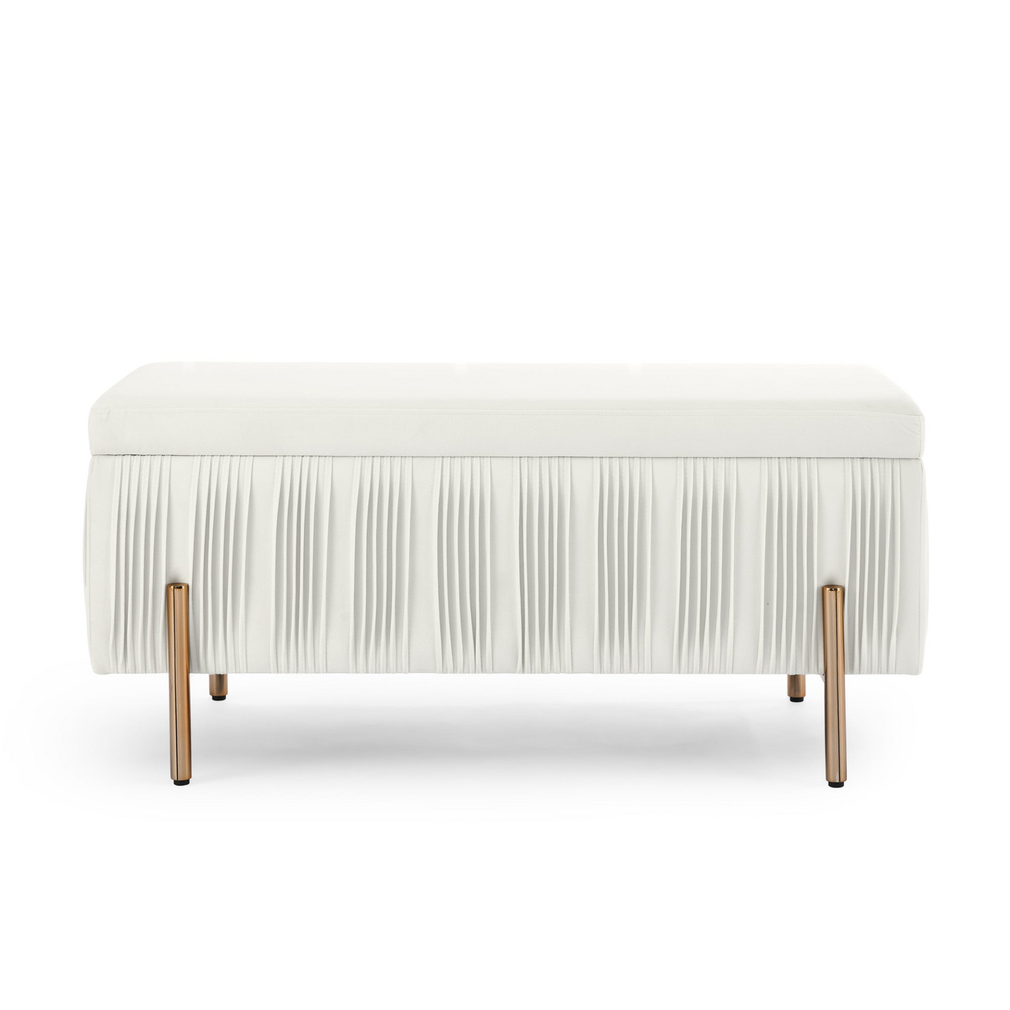 OTTOMAN | Elegant Upholstered Velvet Storage Bench with Cedar Wood Veneer, Large Storage Ottoman with Electroplate Iron Legs for Hallway Living Room Bedroom, Beige | casafoyer.myshopify.com