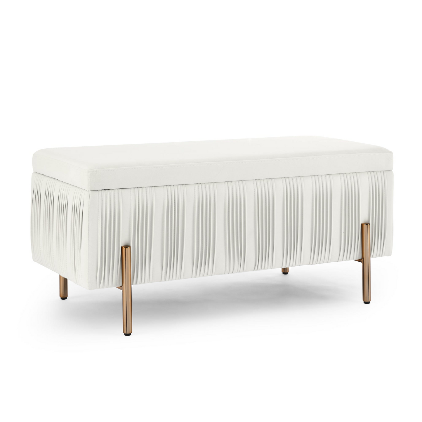 OTTOMAN | Elegant Upholstered Velvet Storage Bench with Cedar Wood Veneer, Large Storage Ottoman with Electroplate Iron Legs for Hallway Living Room Bedroom, Beige | casafoyer.myshopify.com