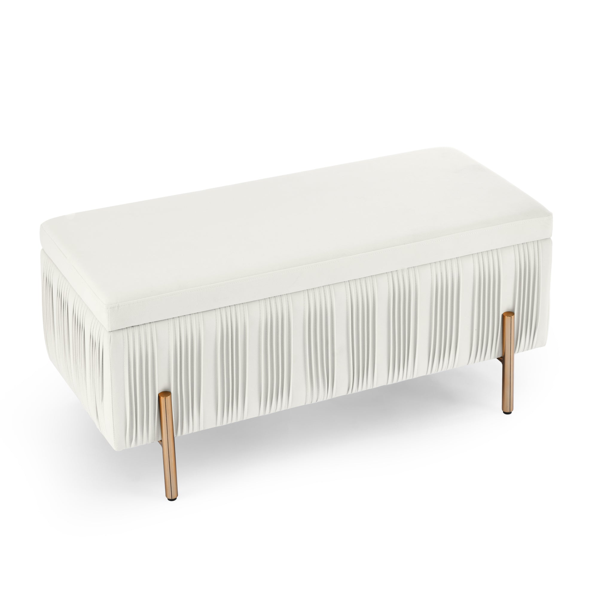 OTTOMAN | Elegant Upholstered Velvet Storage Bench with Cedar Wood Veneer, Large Storage Ottoman with Electroplate Iron Legs for Hallway Living Room Bedroom, Beige | casafoyer.myshopify.com