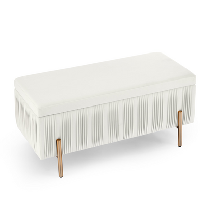 OTTOMAN | Elegant Upholstered Velvet Storage Bench with Cedar Wood Veneer, Large Storage Ottoman with Electroplate Iron Legs for Hallway Living Room Bedroom, Beige | casafoyer.myshopify.com