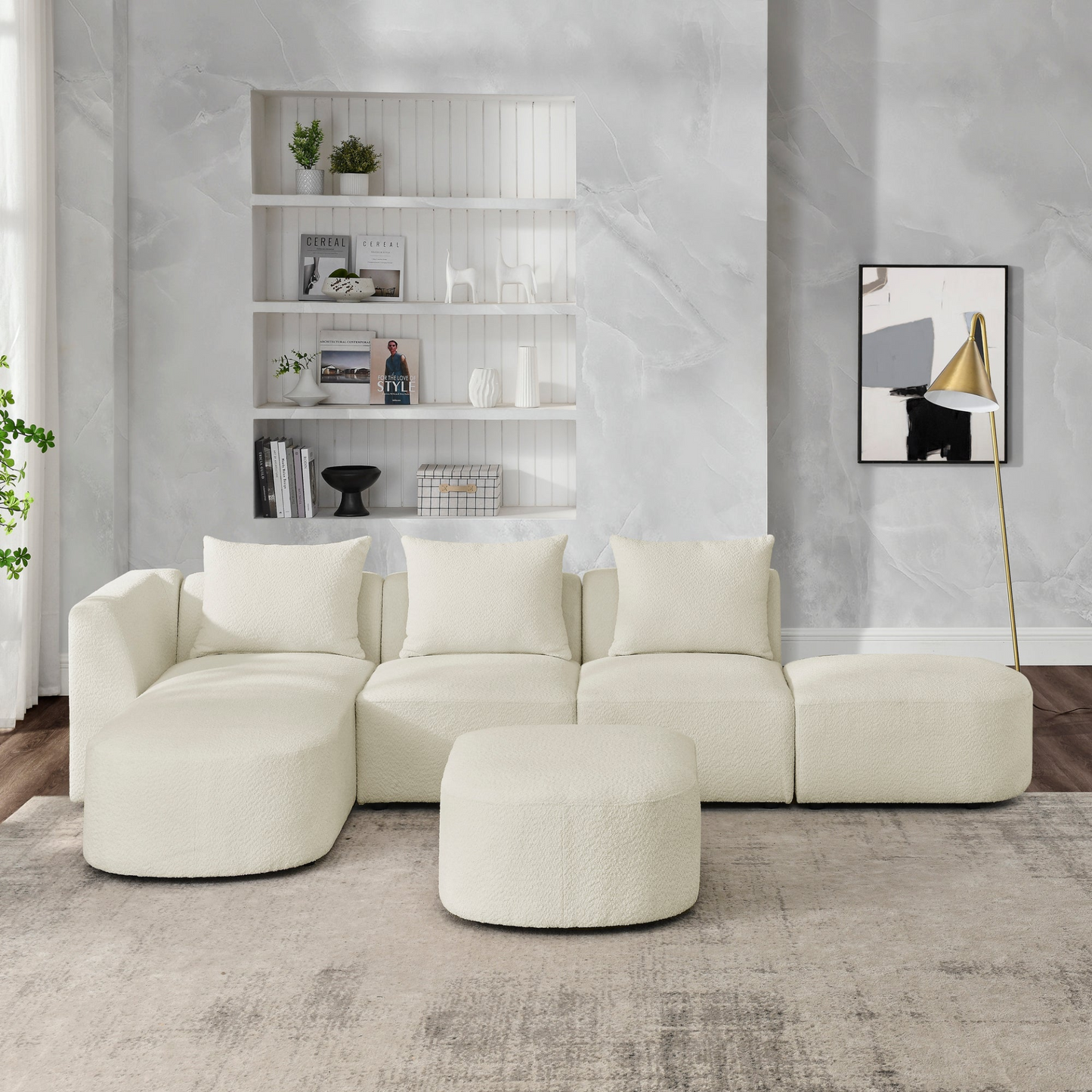 Sofa & Chair sets | L Shape Sectional Sofa with Left Side Chaise and Ottoman, Modular Sofa, DIY Combination, Loop Yarn Fabric, Beige | casafoyer.myshopify.com