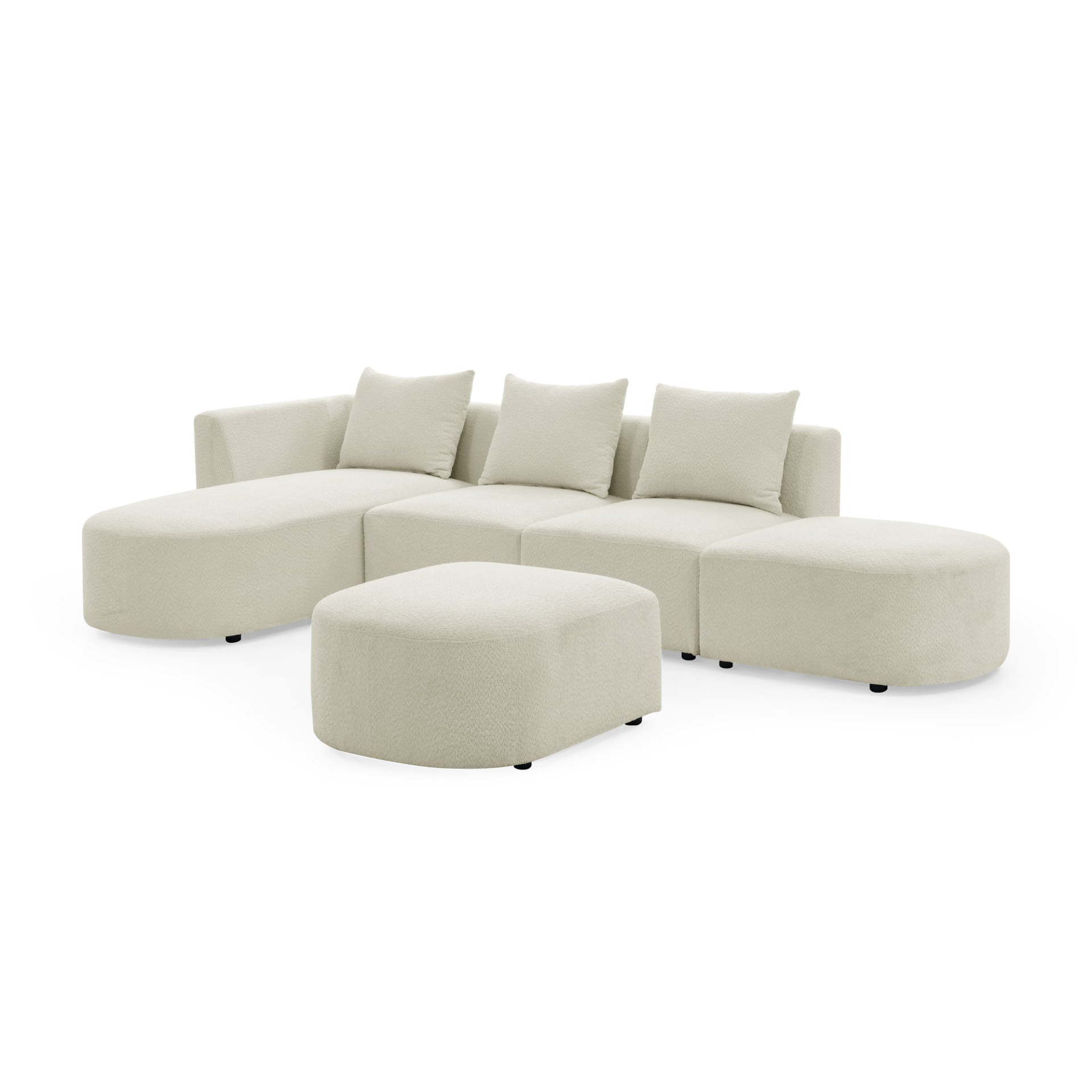 Sofa & Chair sets | L Shape Sectional Sofa with Left Side Chaise and Ottoman, Modular Sofa, DIY Combination, Loop Yarn Fabric, Beige | casafoyer.myshopify.com