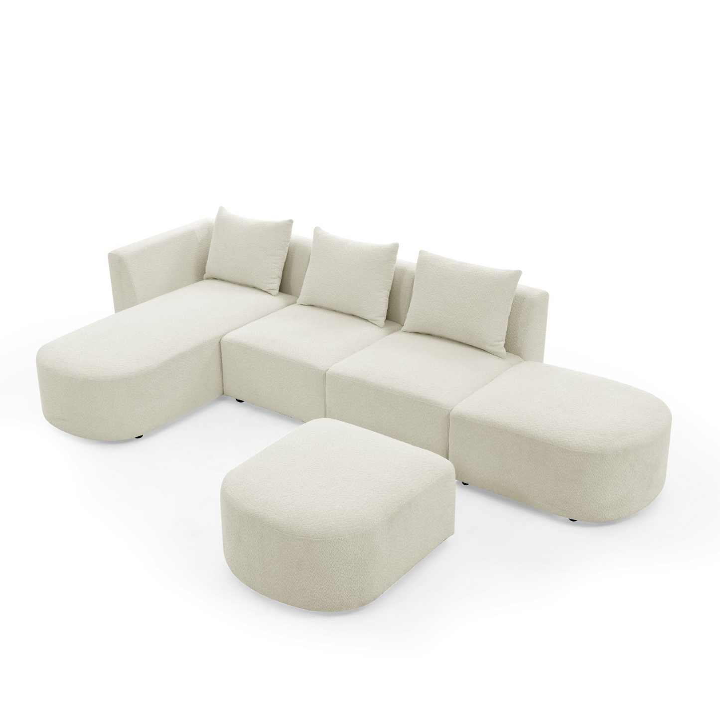 Sofa & Chair sets | L Shape Sectional Sofa with Left Side Chaise and Ottoman, Modular Sofa, DIY Combination, Loop Yarn Fabric, Beige | casafoyer.myshopify.com