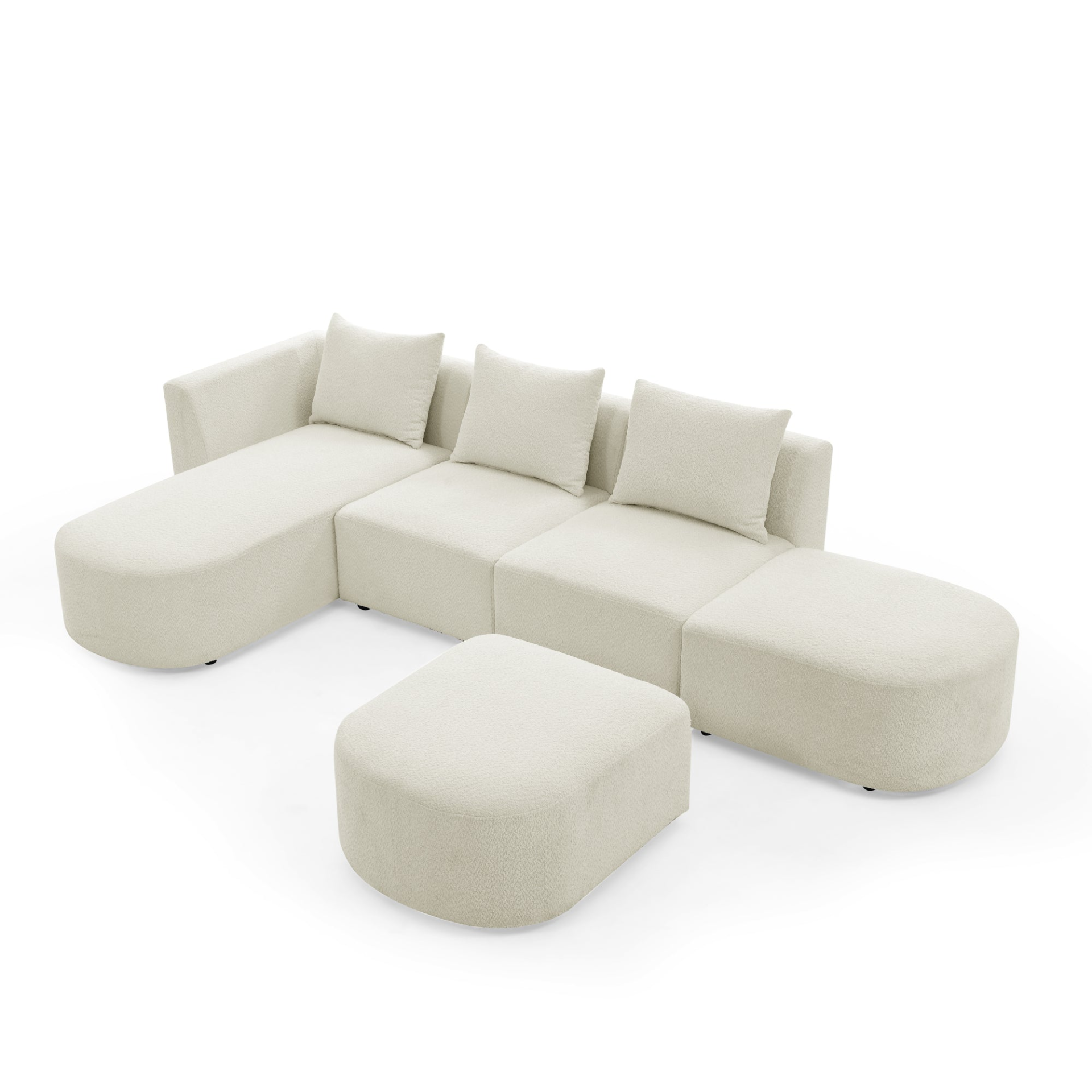 Sofa & Chair sets | L Shape Sectional Sofa with Left Side Chaise and Ottoman, Modular Sofa, DIY Combination, Loop Yarn Fabric, Beige | casafoyer.myshopify.com