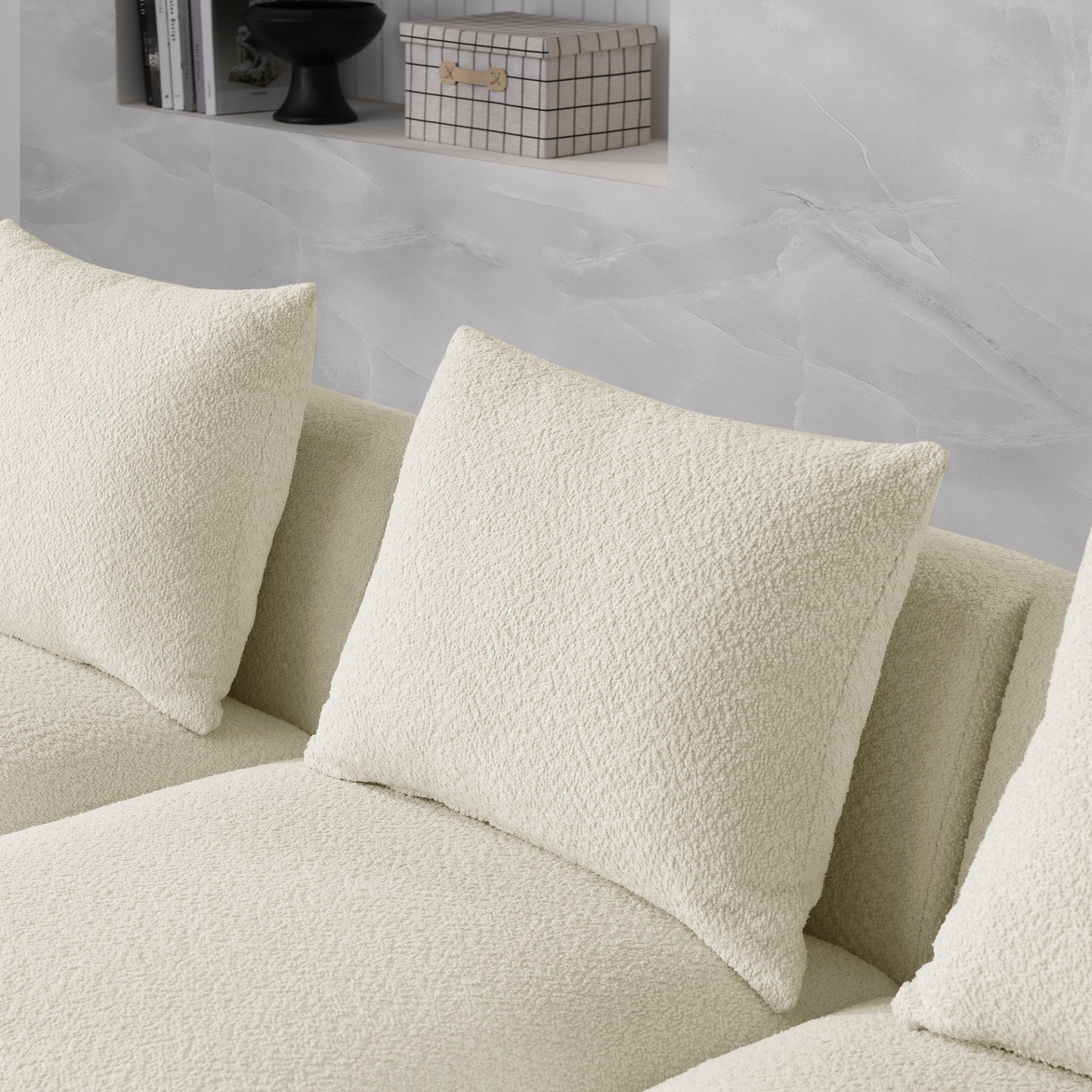 Sofa & Chair sets | L Shape Sectional Sofa with Left Side Chaise and Ottoman, Modular Sofa, DIY Combination, Loop Yarn Fabric, Beige | casafoyer.myshopify.com