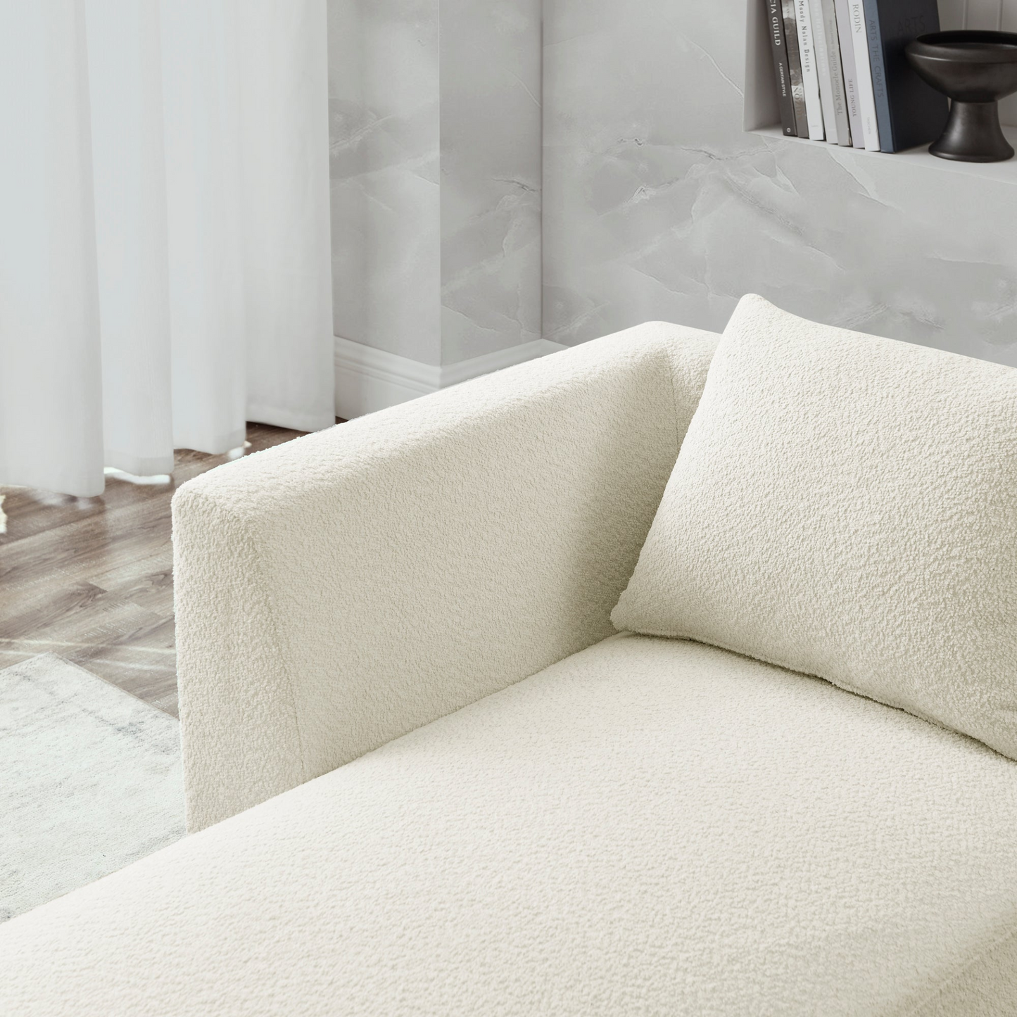 Sofa & Chair sets | L Shape Sectional Sofa with Left Side Chaise and Ottoman, Modular Sofa, DIY Combination, Loop Yarn Fabric, Beige | casafoyer.myshopify.com