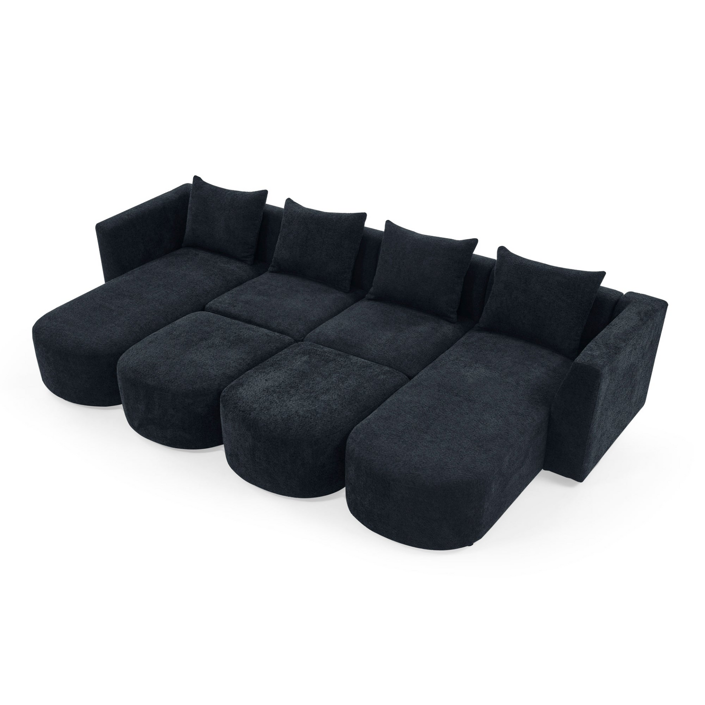 Sofa & Chair sets | U Shape Sectional Sofa including Two Single Seat, Two Chaises and Two Ottomans, Modular Sofa, DIY Combination, Loop Yarn Fabric, Black | casafoyer.myshopify.com