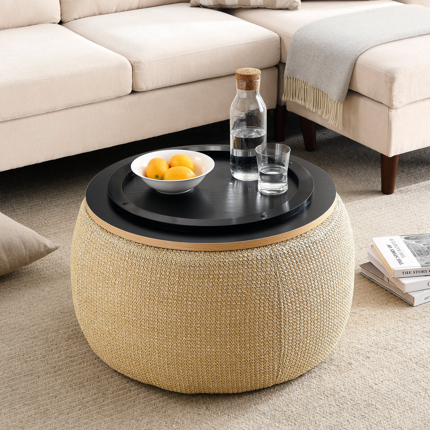 OTTOMAN | Round Storage Ottoman, 2 in 1 Function, Natural | Shop Now | casafoyer.myshopify.com