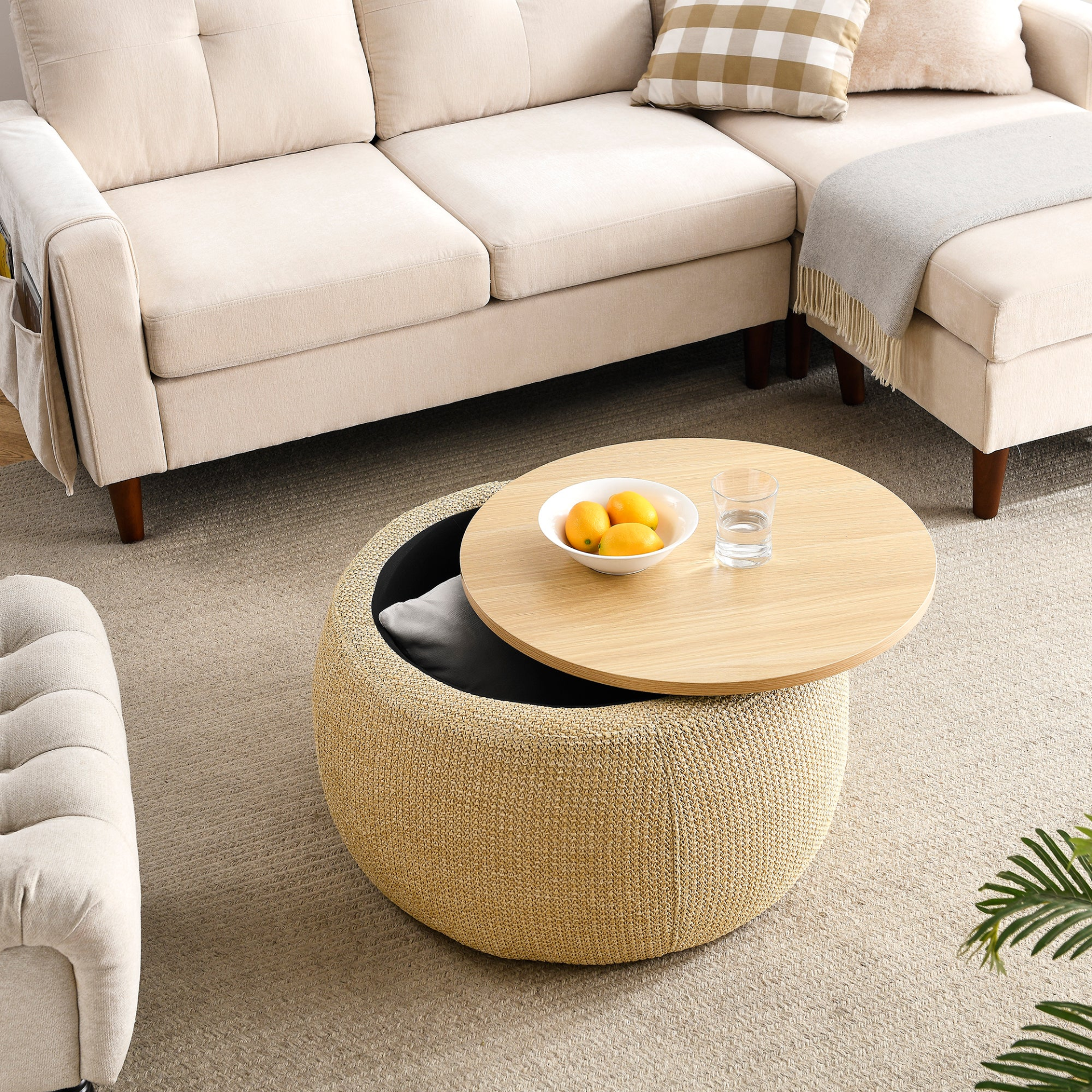 OTTOMAN | Round Storage Ottoman, 2 in 1 Function, Natural | Shop Now | casafoyer.myshopify.com