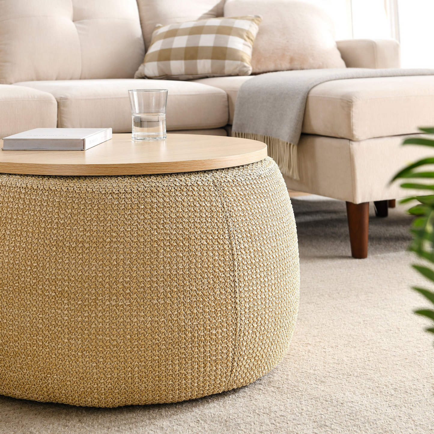 OTTOMAN | Round Storage Ottoman, 2 in 1 Function, Natural | Shop Now | casafoyer.myshopify.com