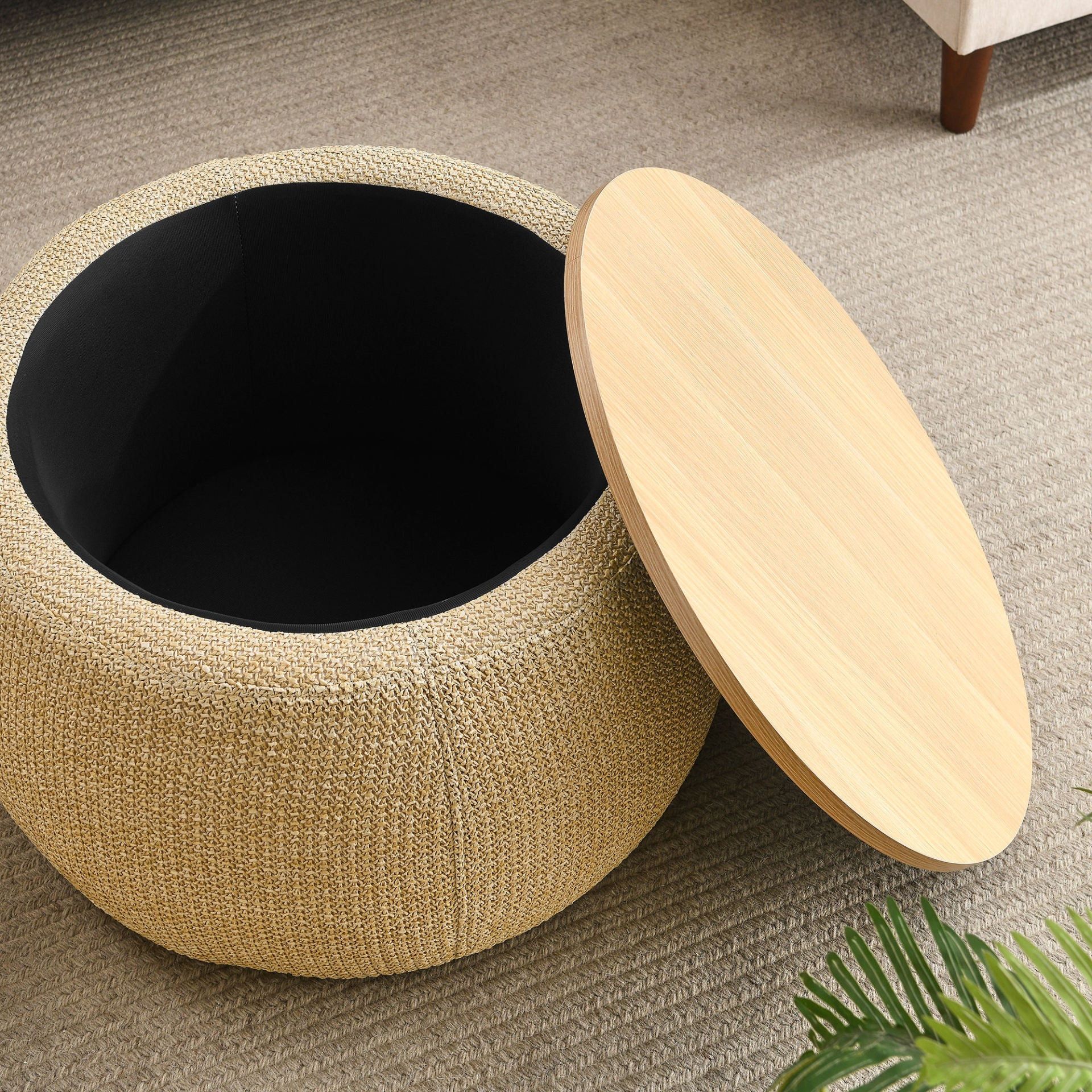 OTTOMAN | Round Storage Ottoman, 2 in 1 Function, Natural | Shop Now | casafoyer.myshopify.com