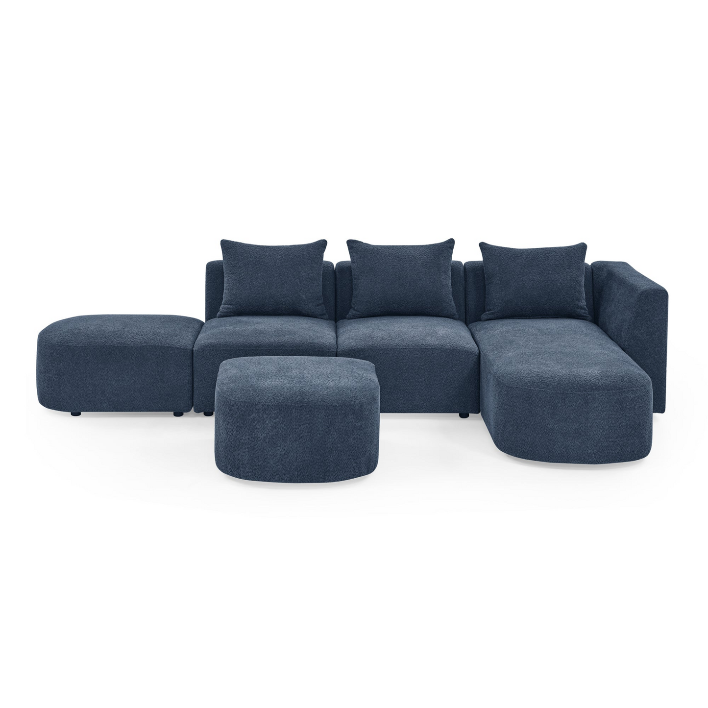 Sofa & Chair sets | L Shape Sectional Sofa with Right Side Chaise and Ottoman, Modular Sofa, DIY Combination, Loop Yarn Fabric, Navy | casafoyer.myshopify.com