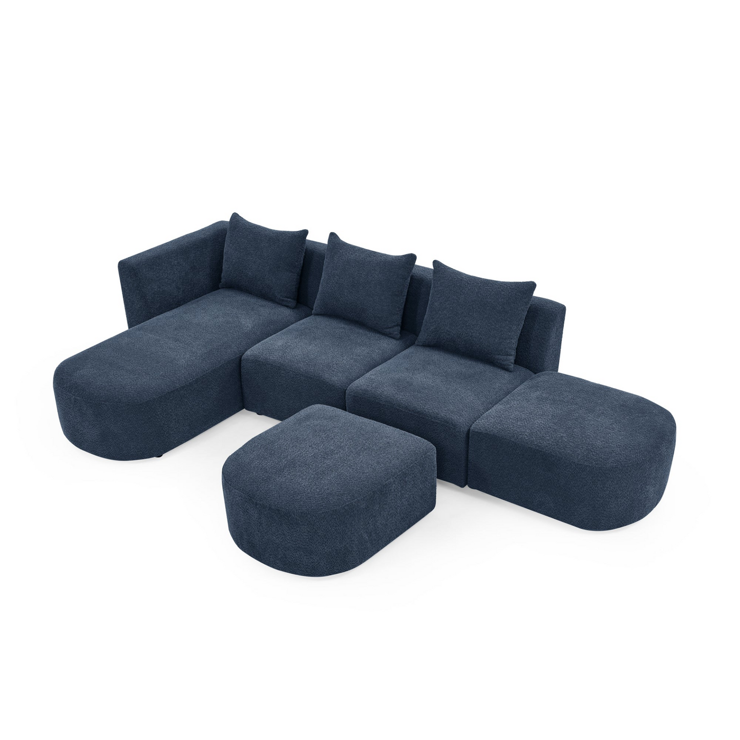 Sofa & Chair sets | L Shape Sectional Sofa with Right Side Chaise and Ottoman, Modular Sofa, DIY Combination, Loop Yarn Fabric, Navy | casafoyer.myshopify.com