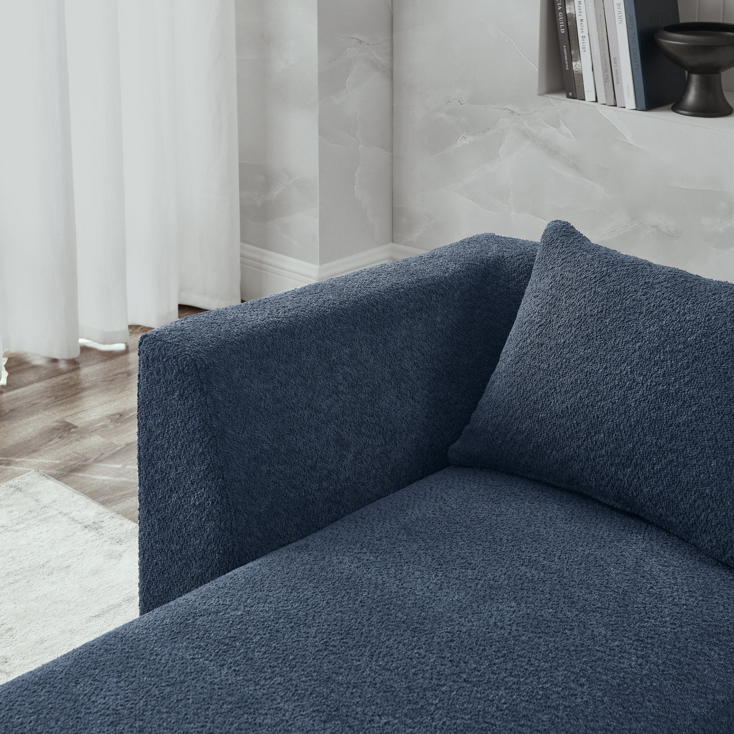 Sofa & Chair sets | L Shape Sectional Sofa with Right Side Chaise and Ottoman, Modular Sofa, DIY Combination, Loop Yarn Fabric, Navy | casafoyer.myshopify.com