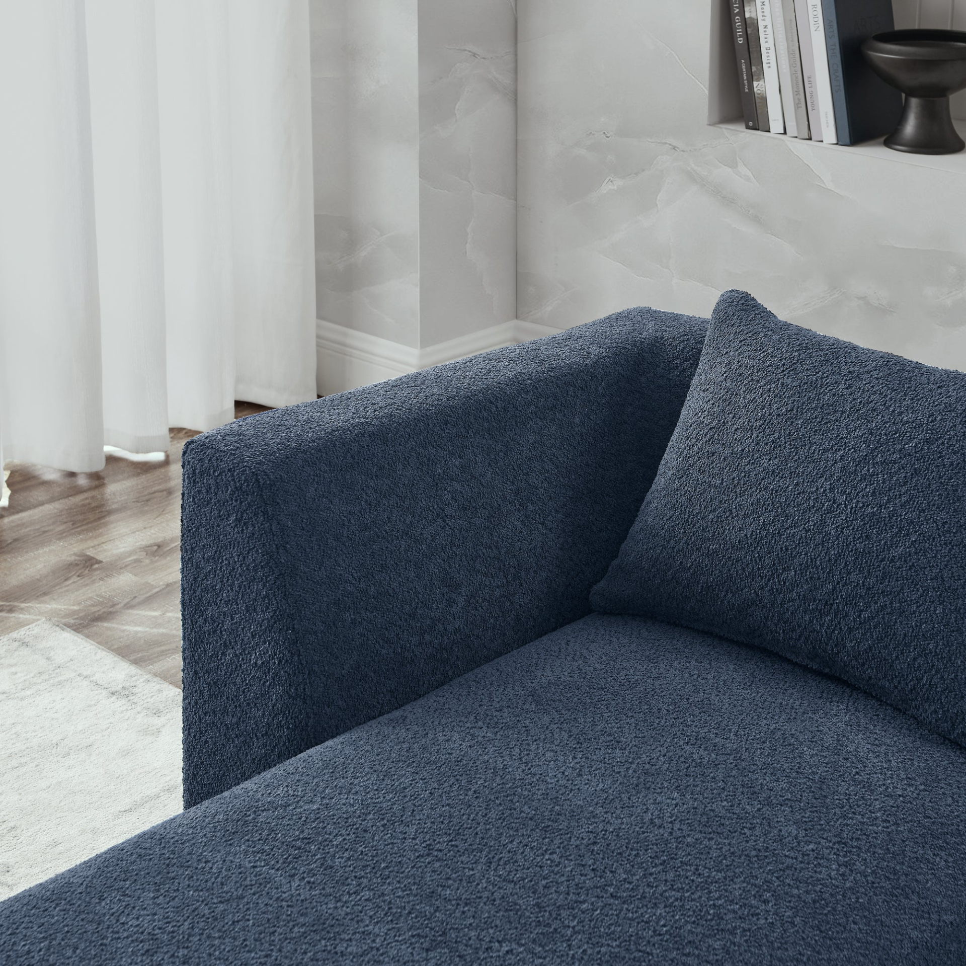 Sofa & Chair sets | L Shape Sectional Sofa with Right Side Chaise and Ottoman, Modular Sofa, DIY Combination, Loop Yarn Fabric, Navy | casafoyer.myshopify.com