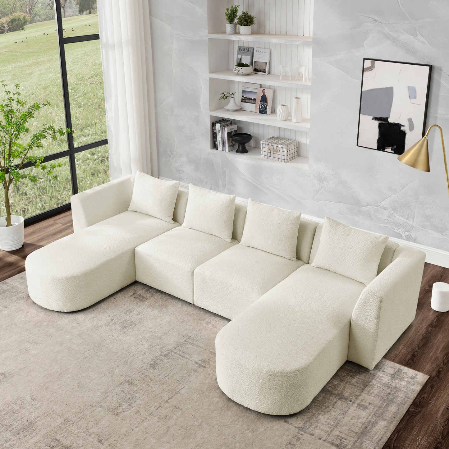 Sofa & Chair sets | U Shape Sectional Sofa including Two Single Seats and Two Chaises, Modular Sofa, DIY Combination, Loop Yarn Fabric, Beige | casafoyer.myshopify.com